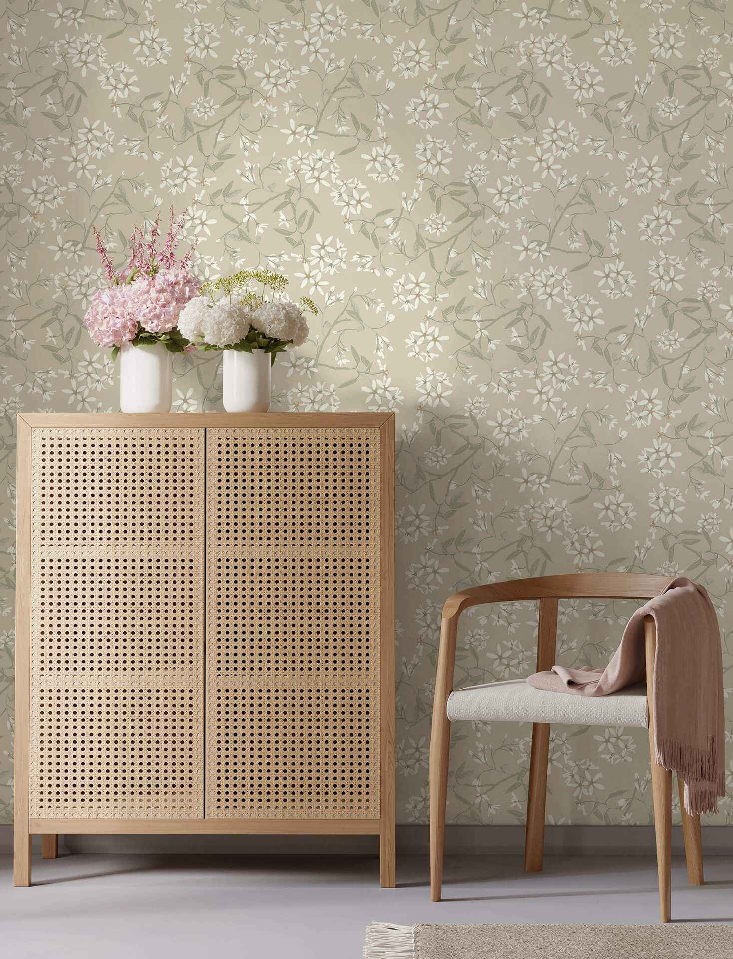 Paradis Beige Bouquet Toss Wallpaper - York Wallcoverings - 4201-20112 - York Wallcoverings Wallpaper