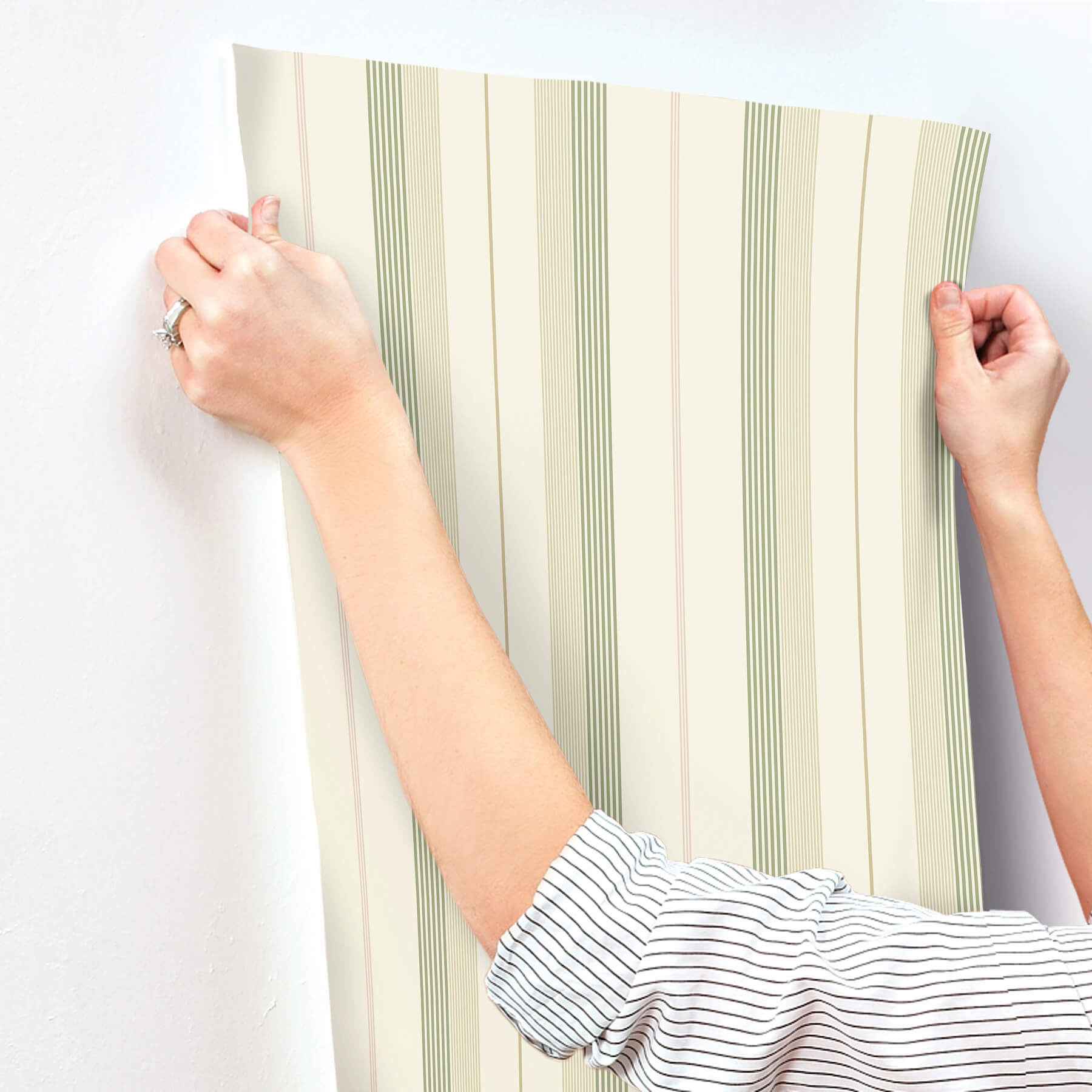 Herrgård Green Stripe Wallpaper - York Wallcoverings - 4201-20117 - York Wallcoverings Wallpaper