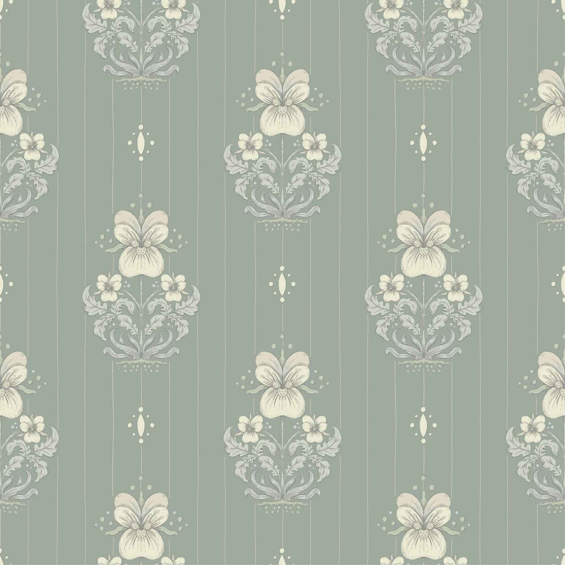 Gullvie Seafoam Pansies Wallpaper - York Wallcoverings - 4201-48007 - York Wallcoverings Wallpaper