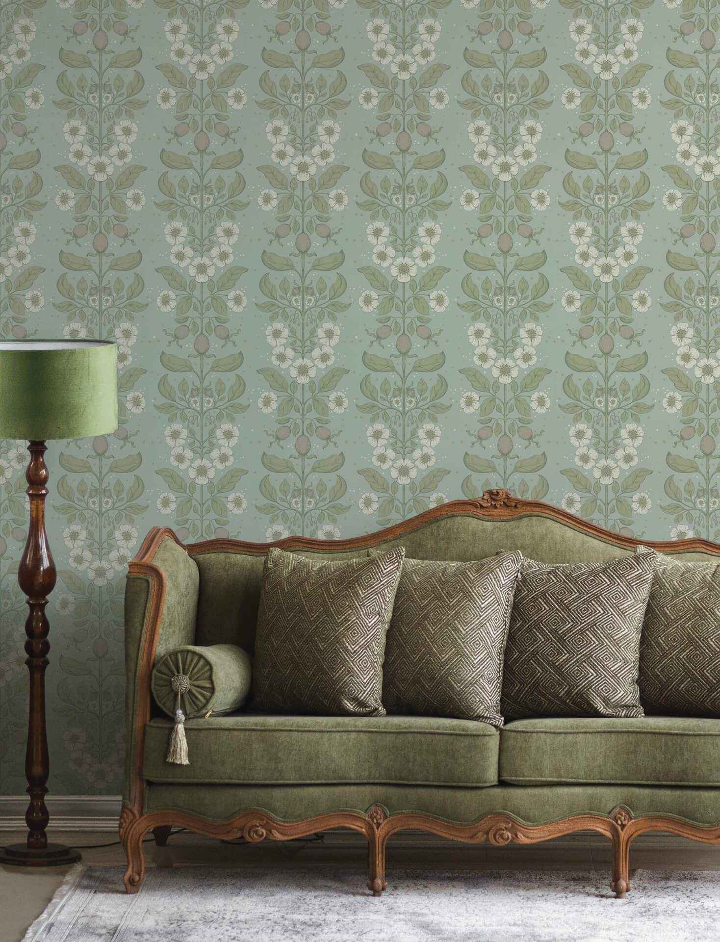 Rosa Sky Blue Floral Columns Wallpaper - York Wallcoverings - 4201-48011 - York Wallcoverings Wallpaper