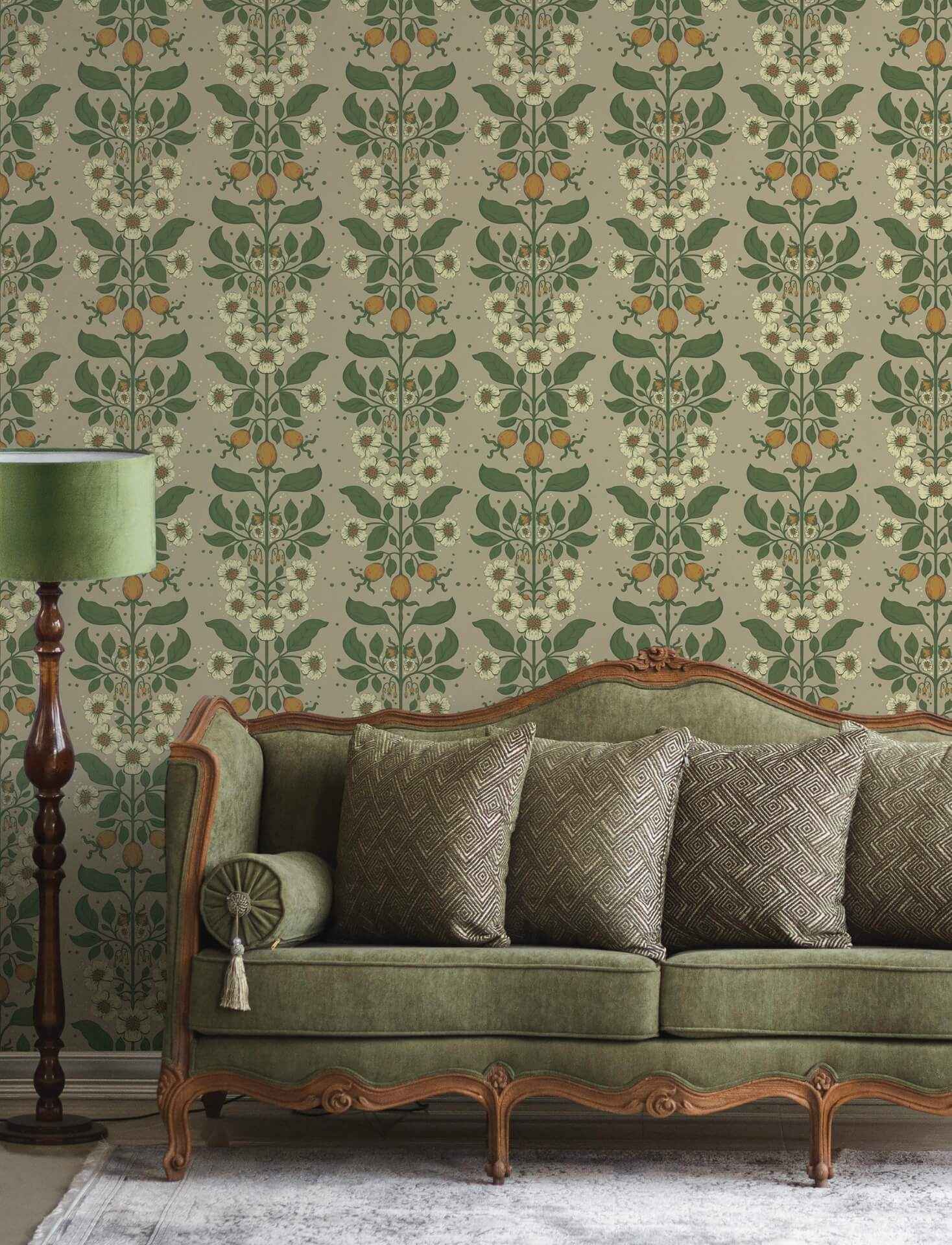 Rosa Light Brown Floral Columns Wallpaper - York Wallcoverings - 4201-48012 - York Wallcoverings Wallpaper