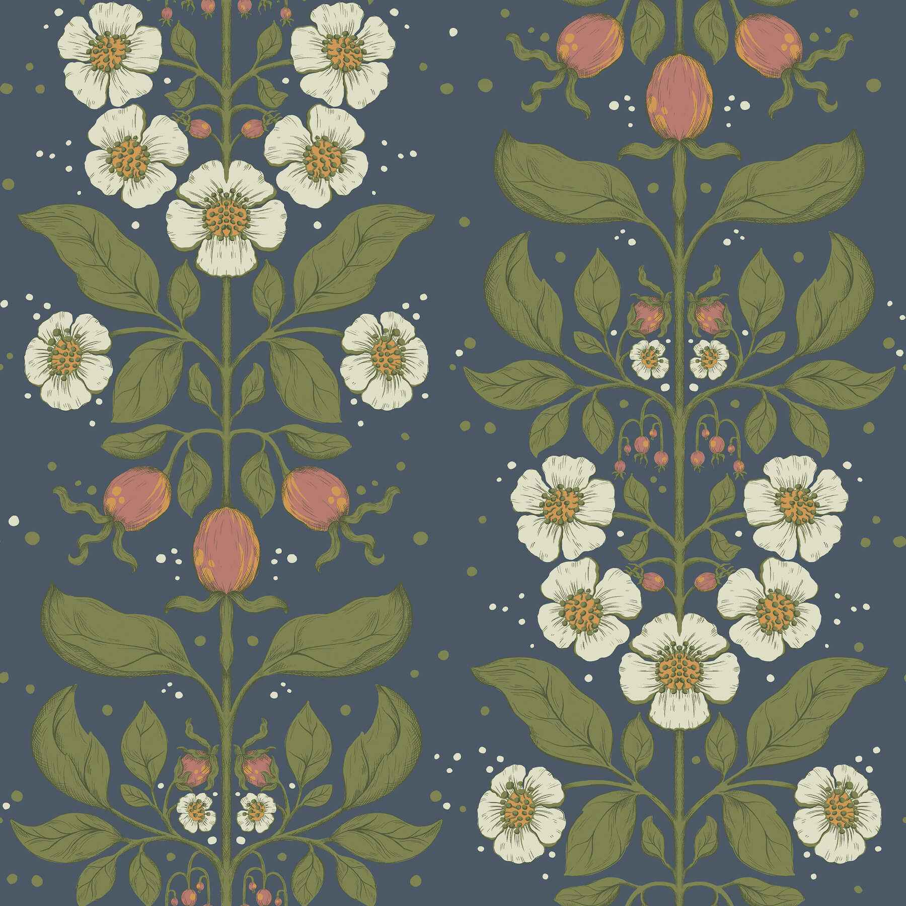 Rosa Navy Floral Columns Wallpaper - York Wallcoverings - 4201-48013
