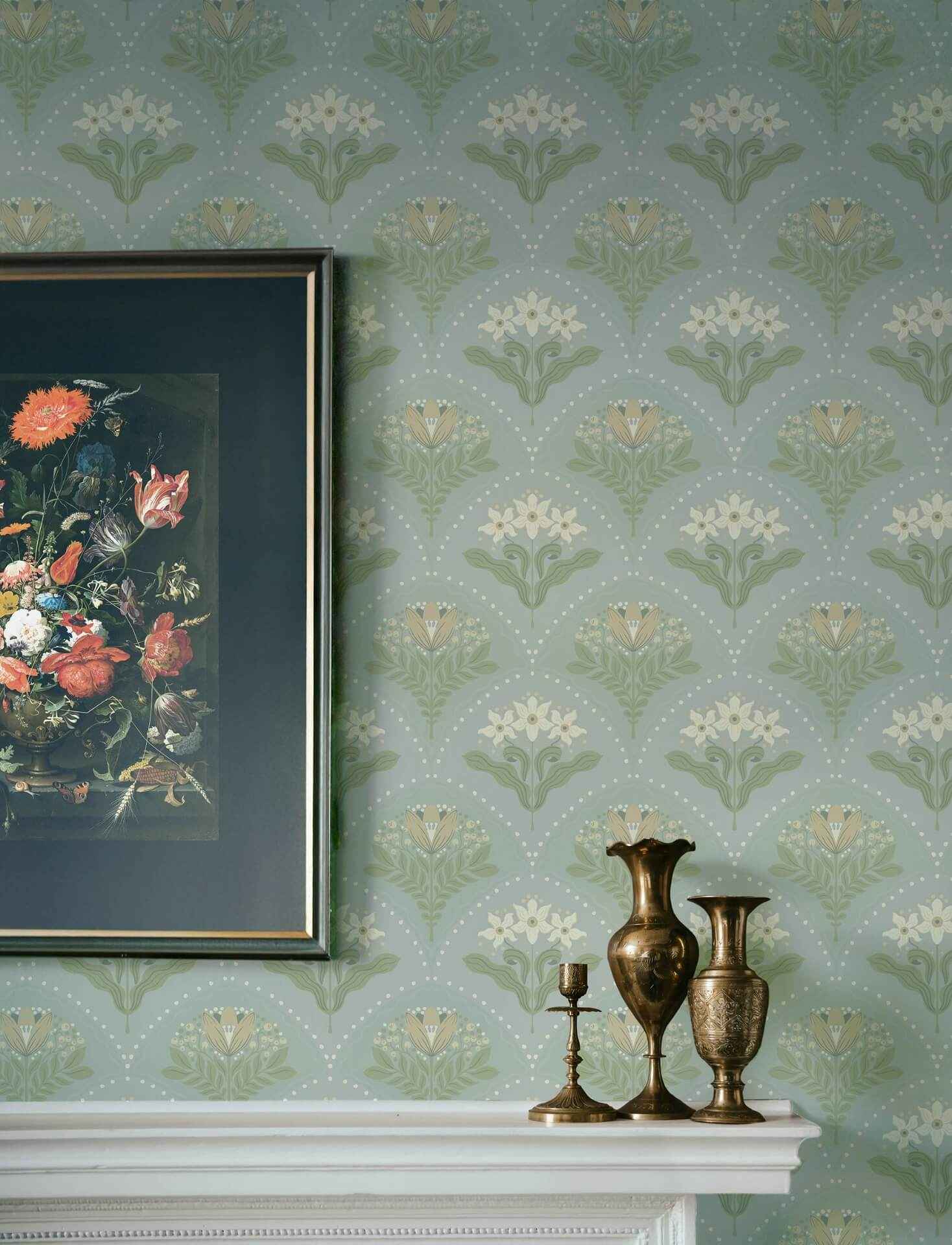 Maj Sky Blue Floral Damask Wallpaper - York Wallcoverings - 4201-48016 - York Wallcoverings Wallpaper