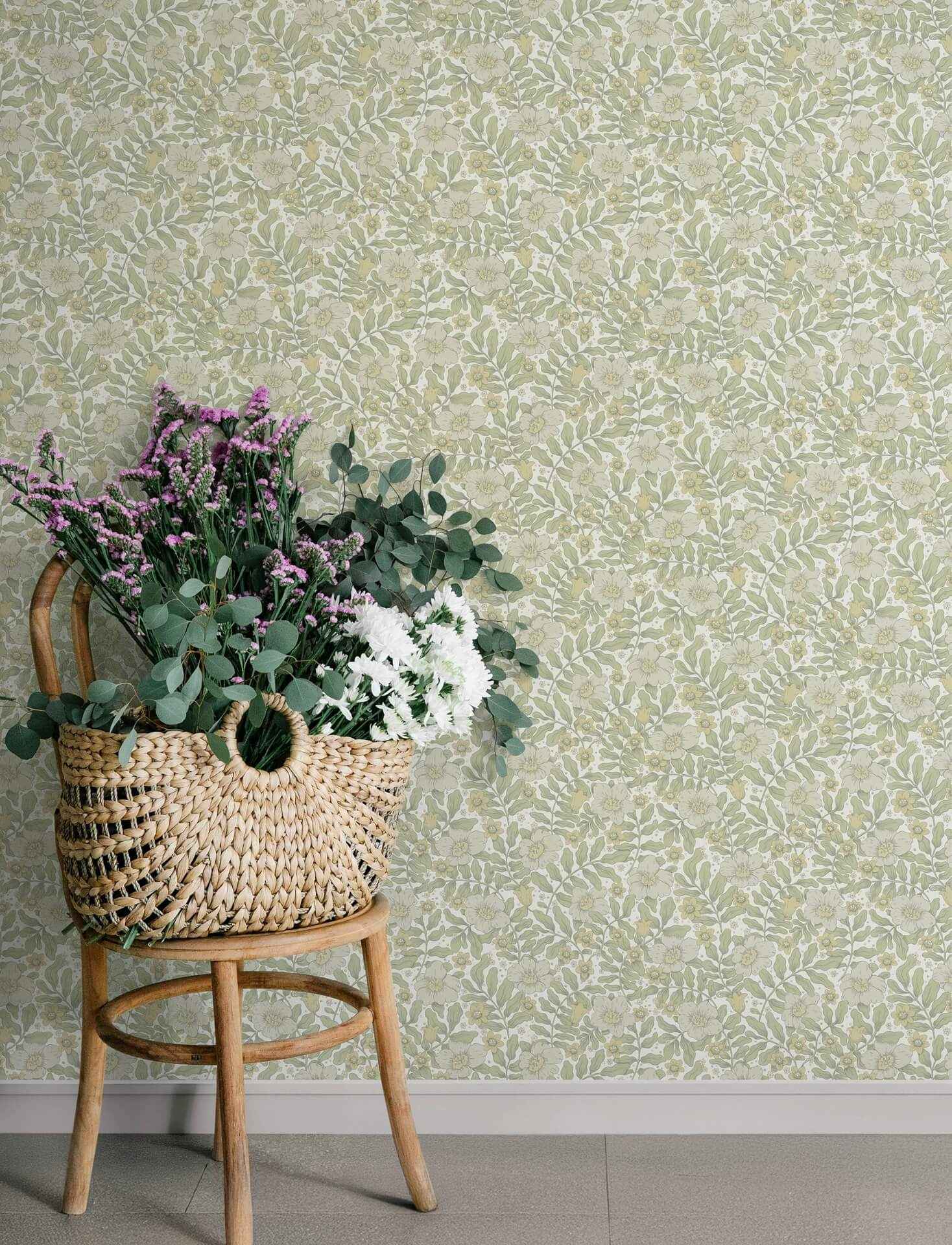 Maggan Sage Floral Trail Wallpaper - York Wallcoverings - 4201-48019 - York Wallcoverings Wallpaper