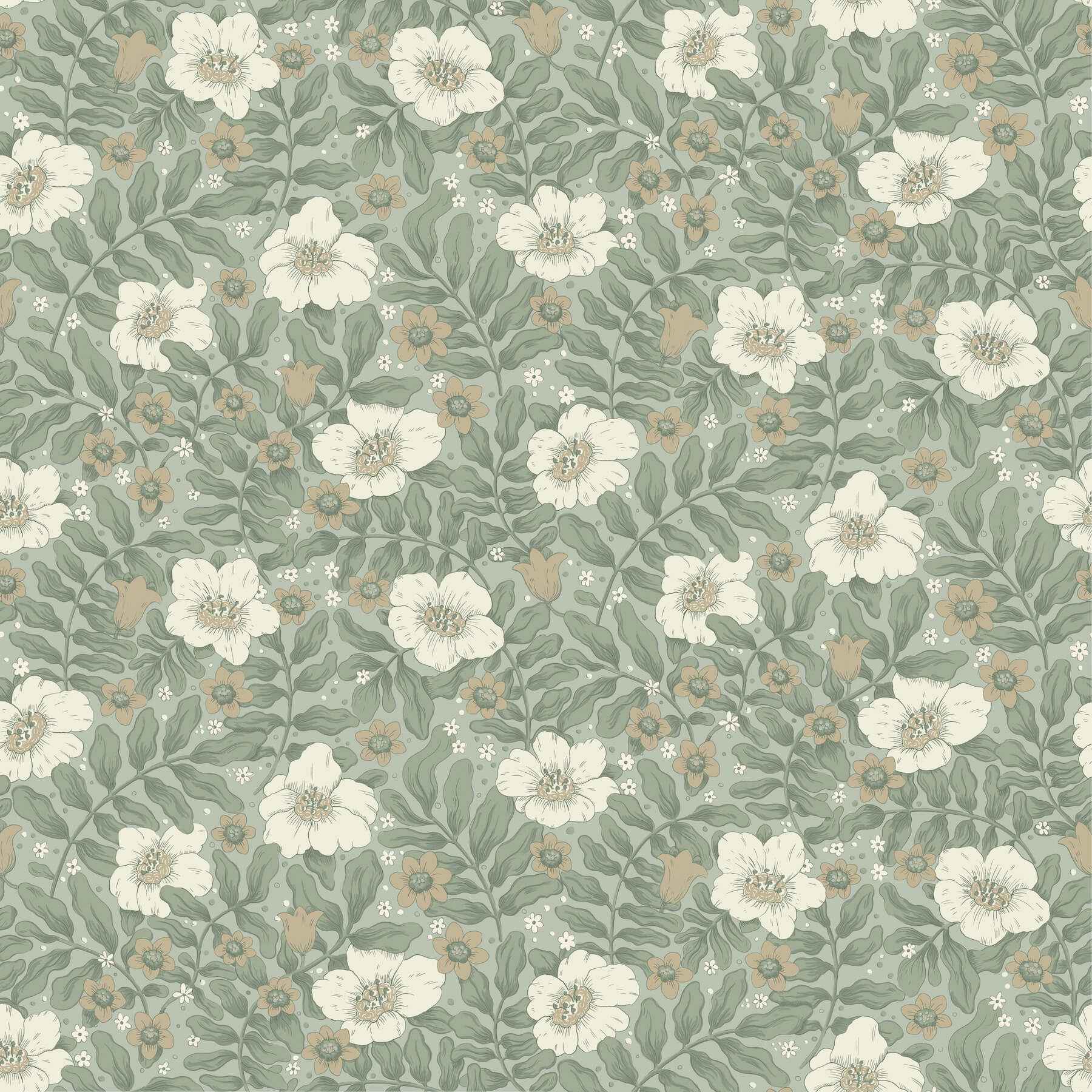 Maggan Sea Green Floral Trail Wallpaper - York Wallcoverings - 4201-48020