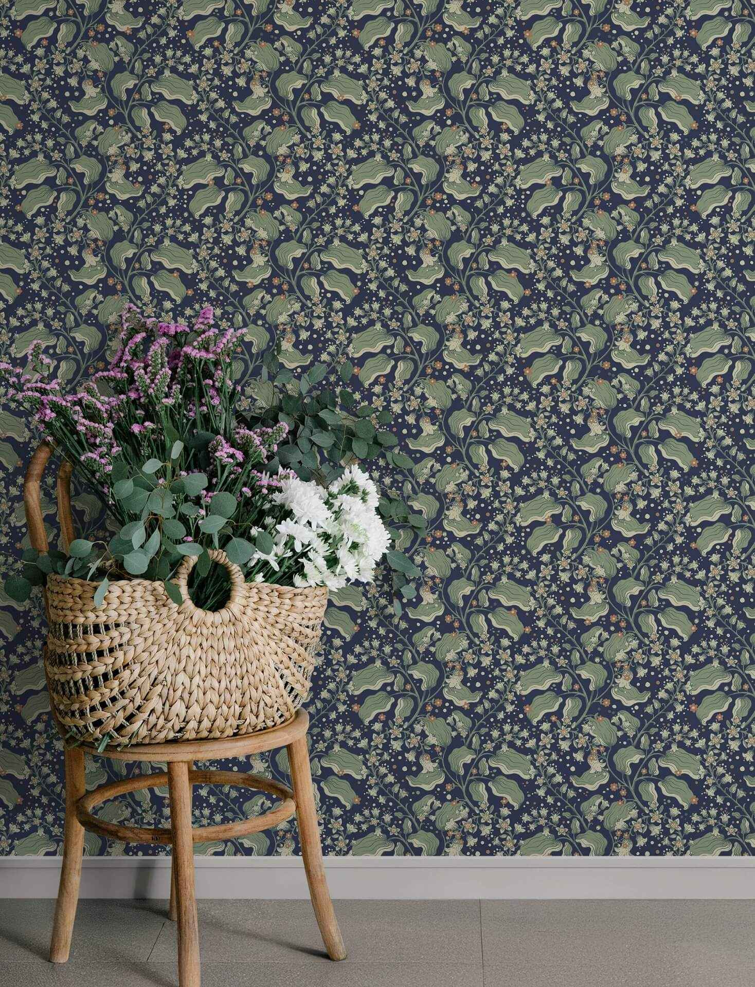 Syren Navy Dainty Floral Wallpaper - York Wallcoverings - 4201-48027 - York Wallcoverings Wallpaper