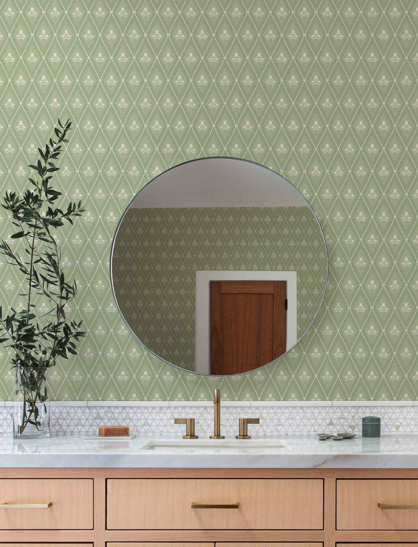 Alma Moss Diamond Floral Wallpaper - York Wallcoverings - 4201-48030 - York Wallcoverings Wallpaper