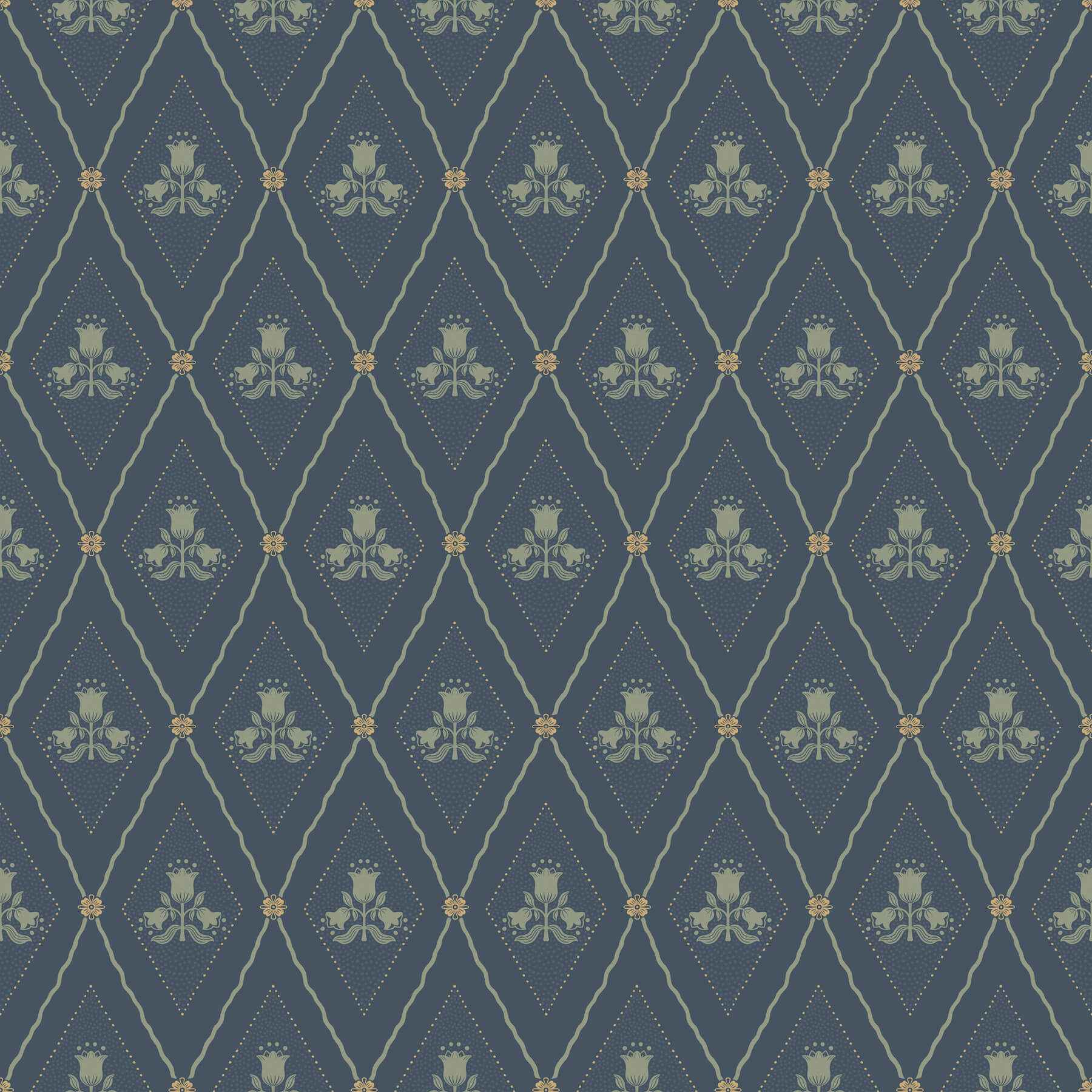 Alma Navy Diamond Floral Wallpaper - York Wallcoverings - 4201-48033