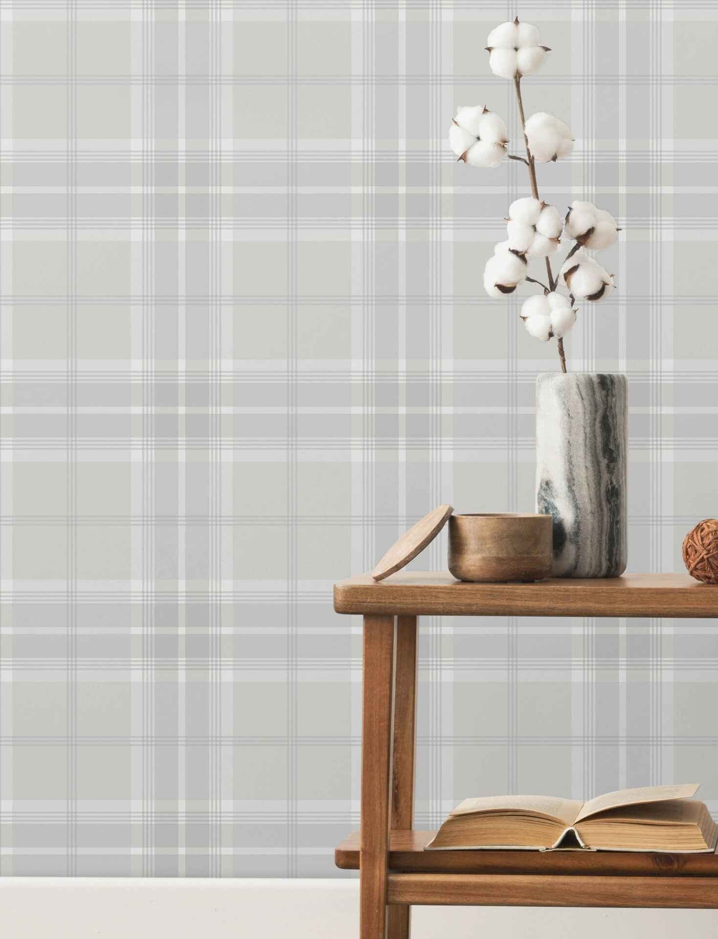 Emma Dove Plaid Wallpaper - York Wallcoverings - 4201-92123 - York Wallcoverings Wallpaper