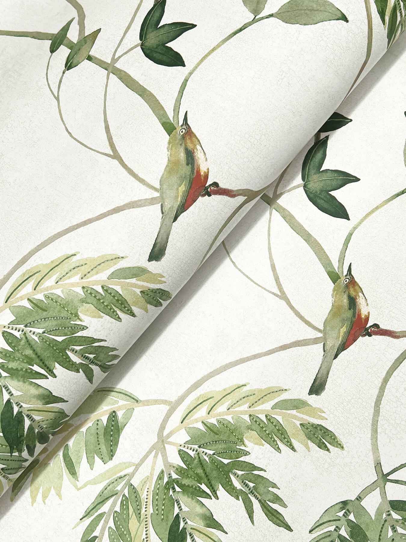 Cillian Green Botanical Bird Trail Wallpaper - York Wallcoverings - LL3250 - York Wallcoverings Wallpaper