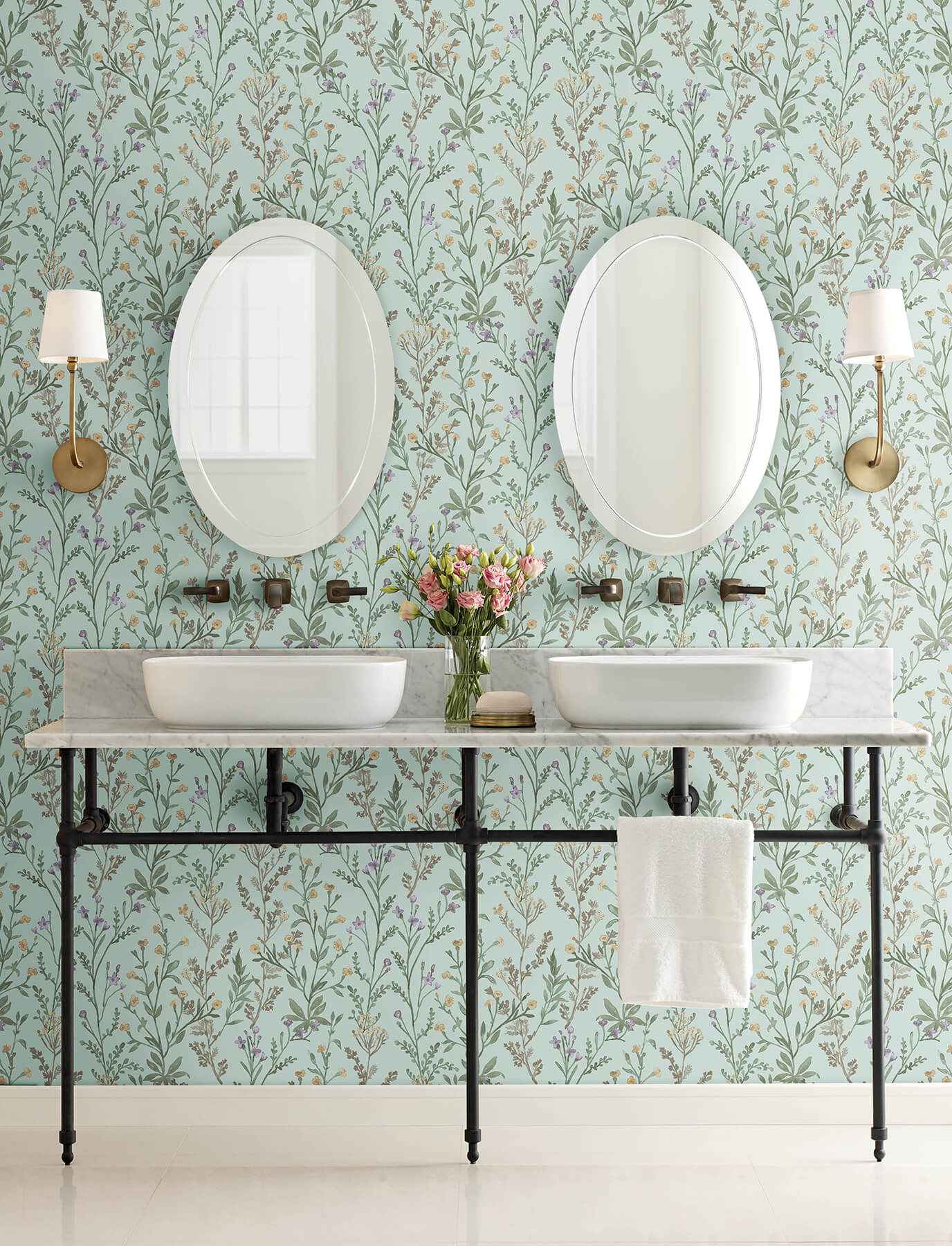 Laverne Aquamarine Wildflowers Wallpaper - York Wallcoverings - 4191-83018 - York Wallcoverings Wallpaper