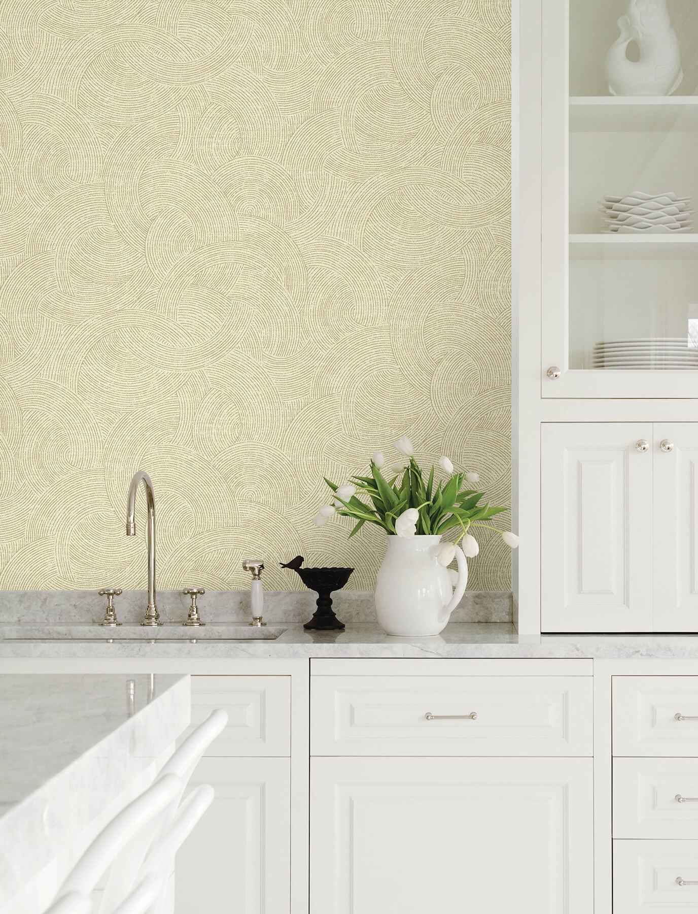 Harrison Champagne Swirling Geometric Wallpaper - York Wallcoverings - 4191-83021 - York Wallcoverings Wallpaper