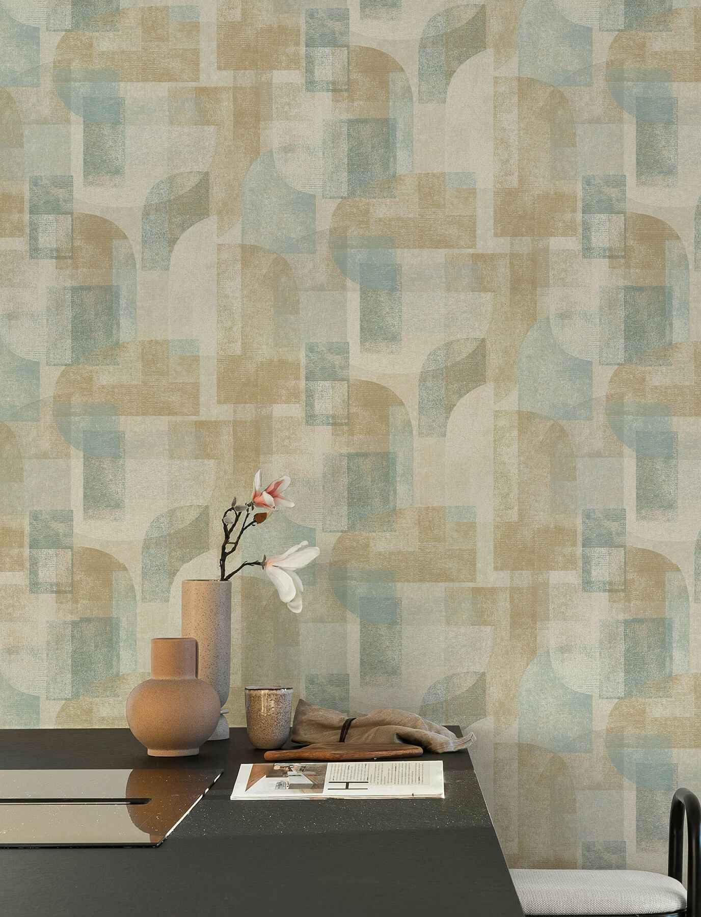 Cassandra Teal Block Geometric Wallpaper - York Wallcoverings - 4191-83031 - York Wallcoverings Wallpaper