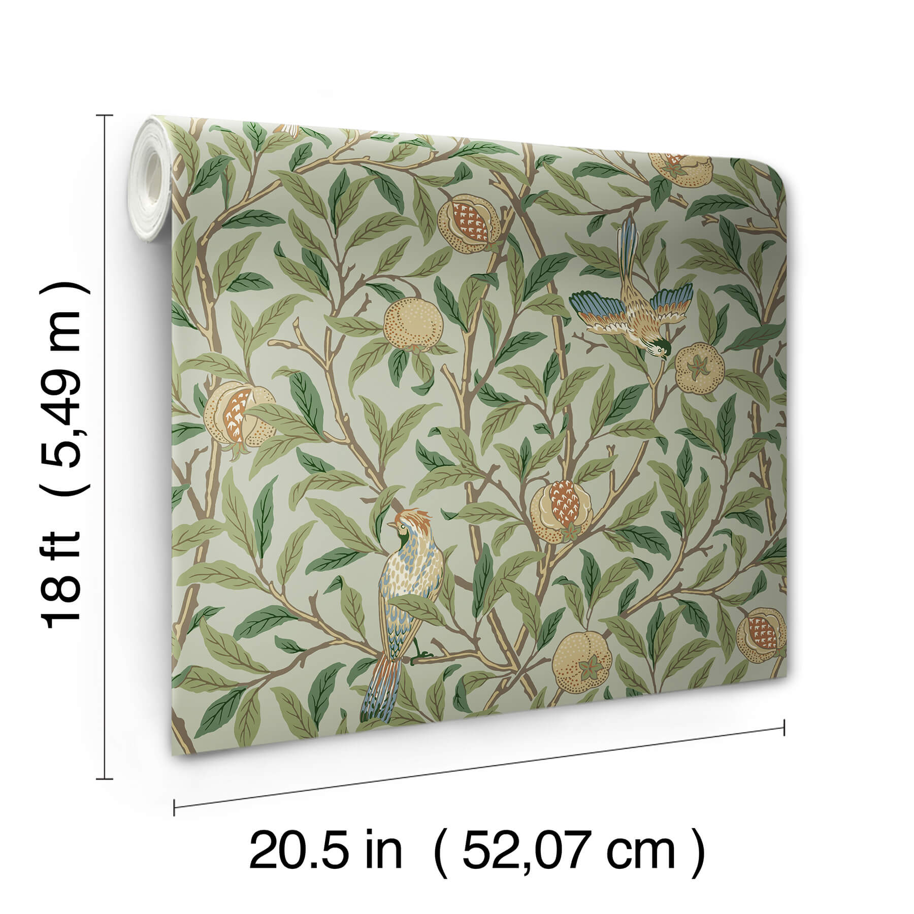 bird-and-pomegranate-bayleaf-and-forest-peel-and-stick-wallpaper-york-wallcoverings-mcs6592 - York Wallcoverings Wallpaper