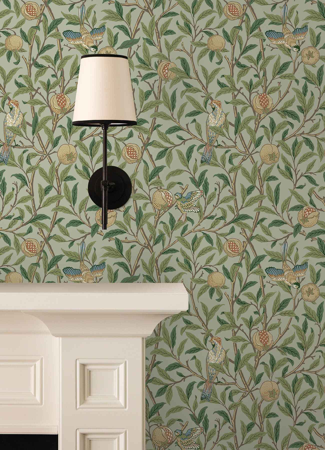 Bird and Pomegranate Bayleaf and Forest - York Wallcoverings - MCS6592 - York Wallcoverings Wallpaper