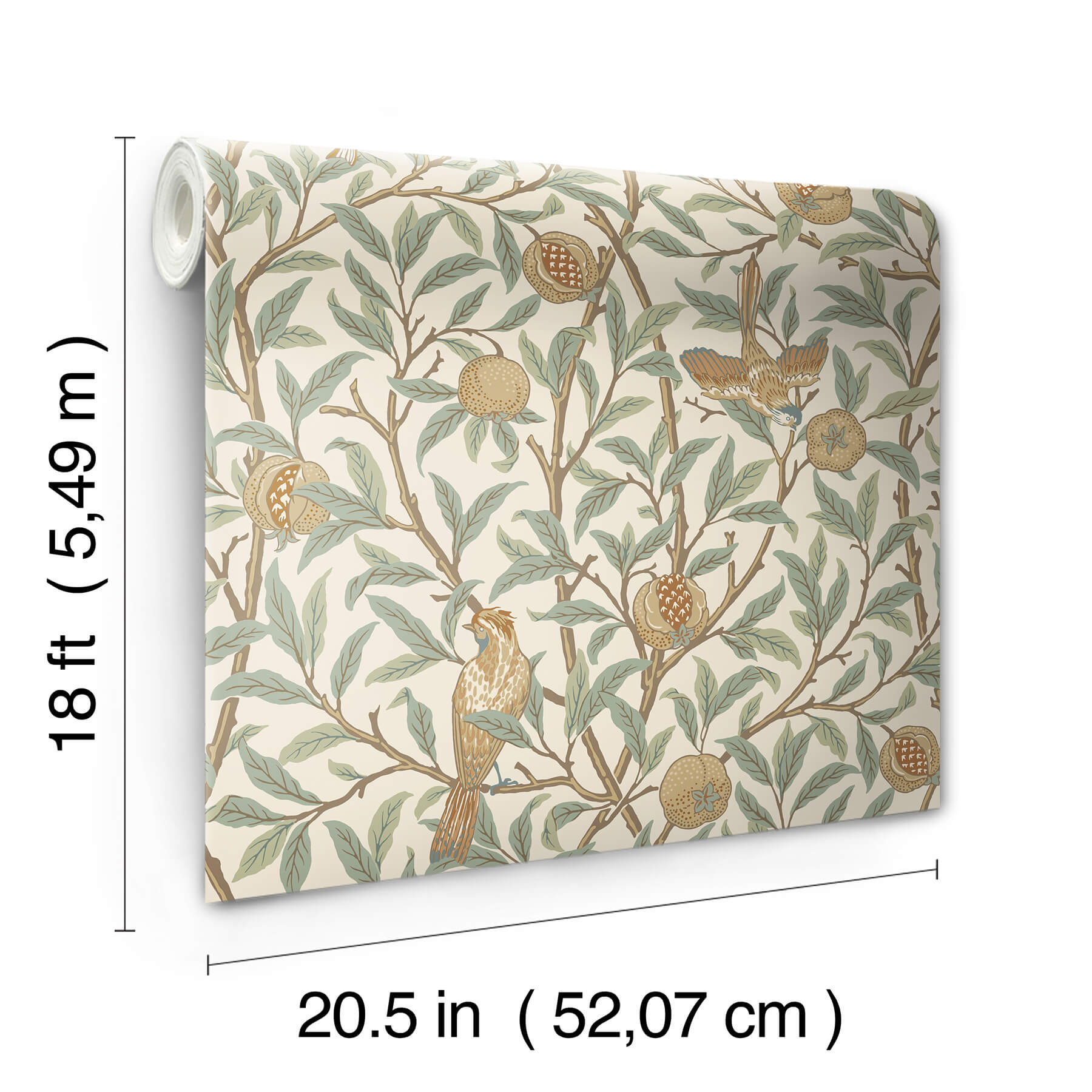 bird-and-pomegranate-linen-and-sage-peel-and-stick-wallpaper-york-wallcoverings-mcs6593 - York Wallcoverings Wallpaper
