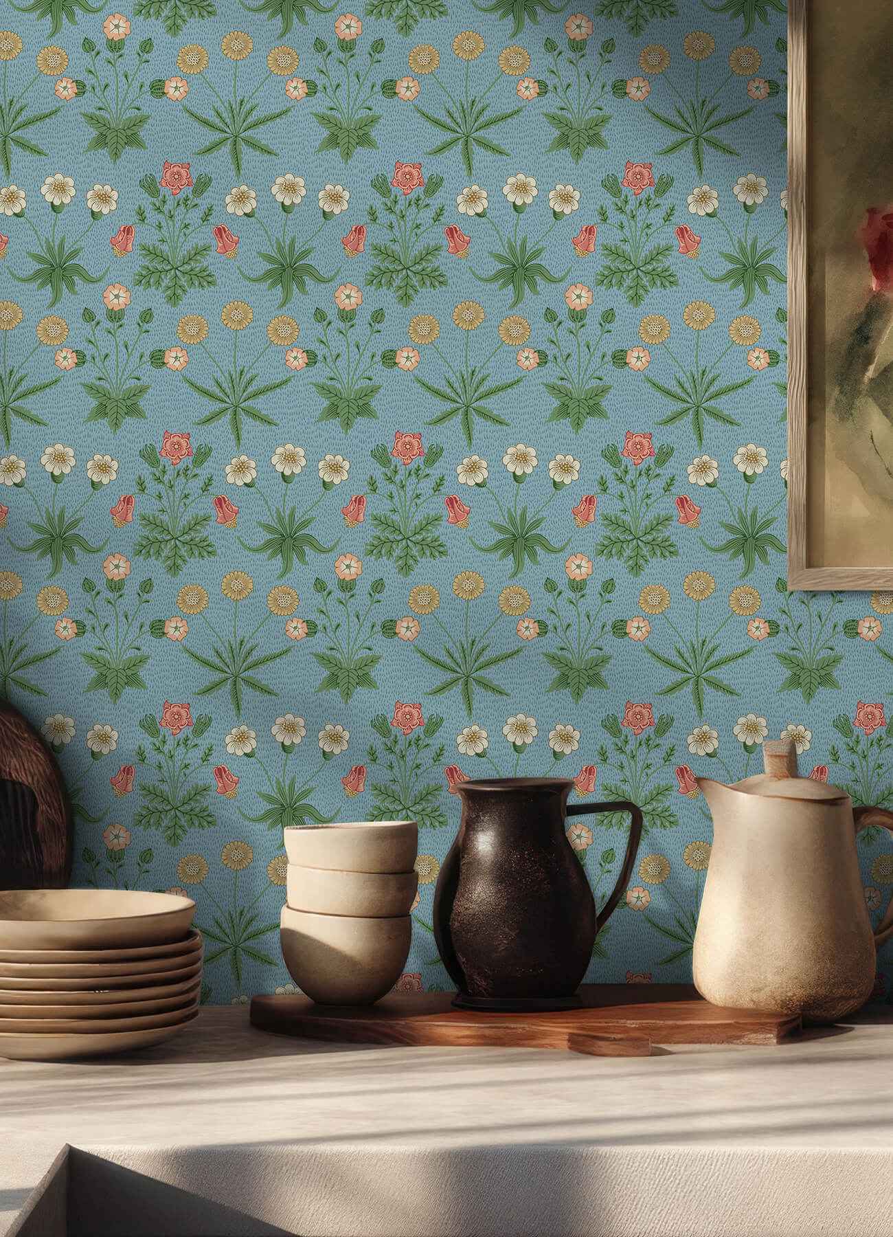 Daisy Wedgwood and Coral Peel and Stick - York Wallcoverings - MCS6596 - York Wallcoverings Wallpaper