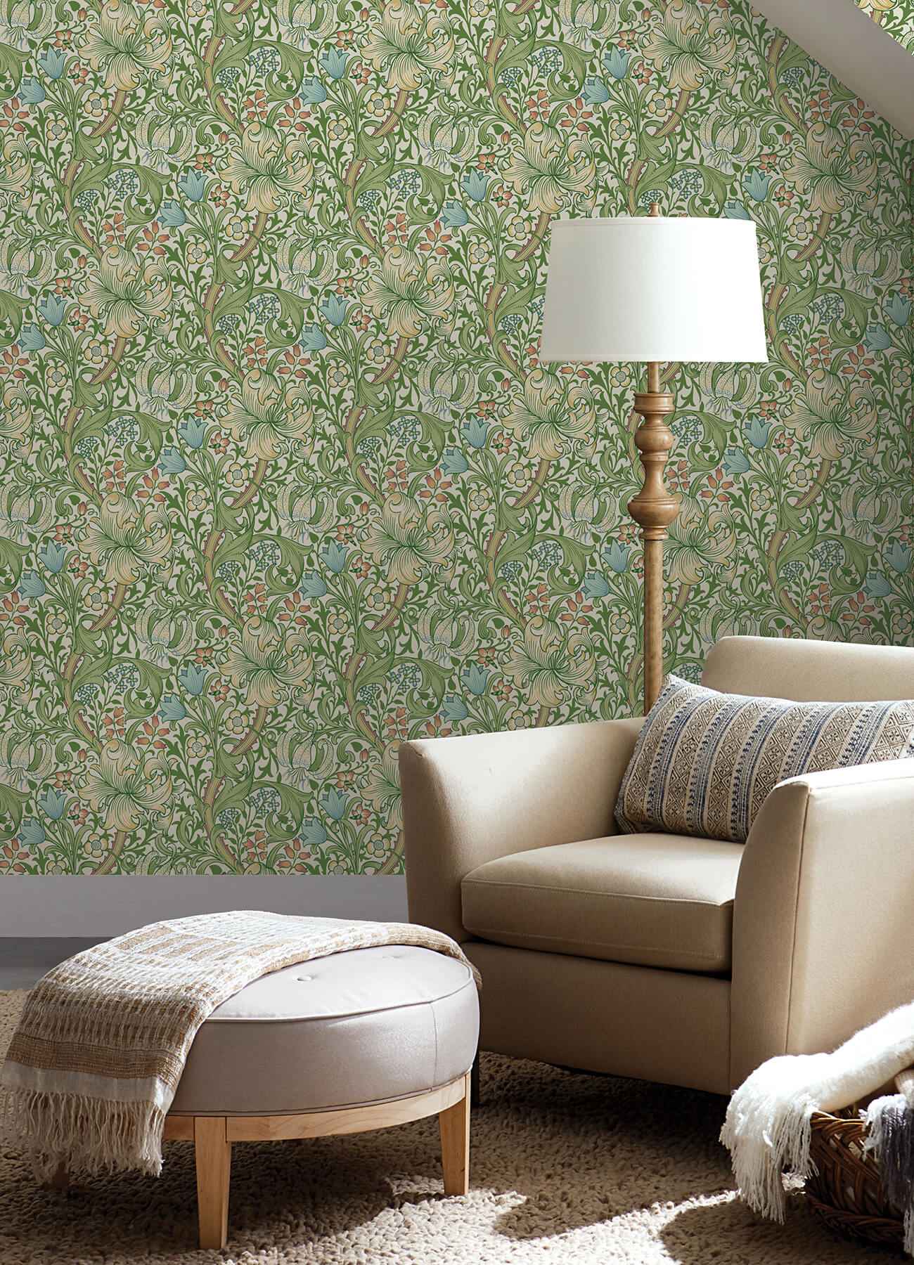 Golden lily Boughs Green Peel and Stick - York Wallcoverings - MCS6601 - York Wallcoverings Wallpaper