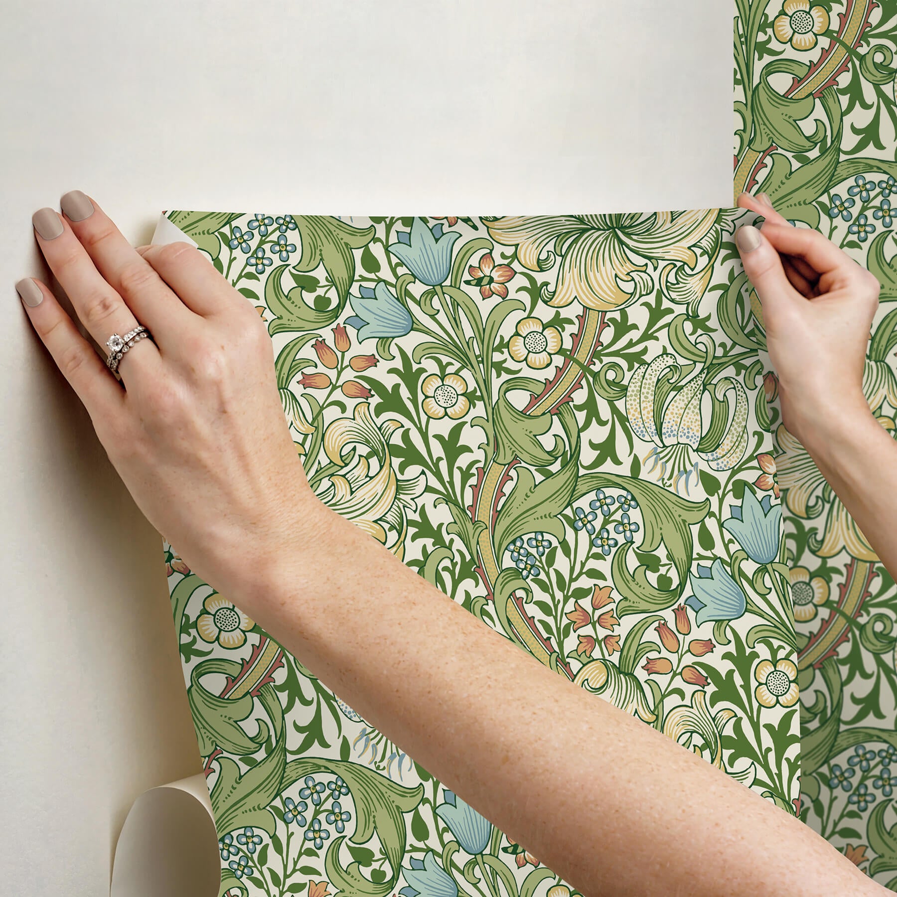 golden-lily-boughs-green-peel-and-stick-wallpaper-york-wallcoverings-mcs6601 - York Wallcoverings Wallpaper