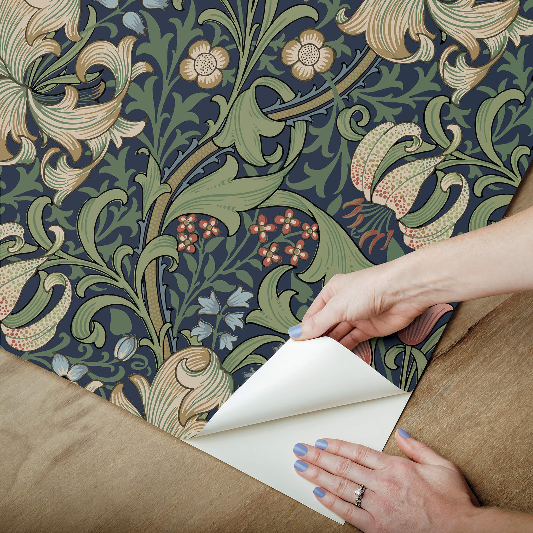 golden-lily-indigo-and-rose-peel-and-stick-wallpaper-york-wallcoverings-mcs6602 - York Wallcoverings Wallpaper