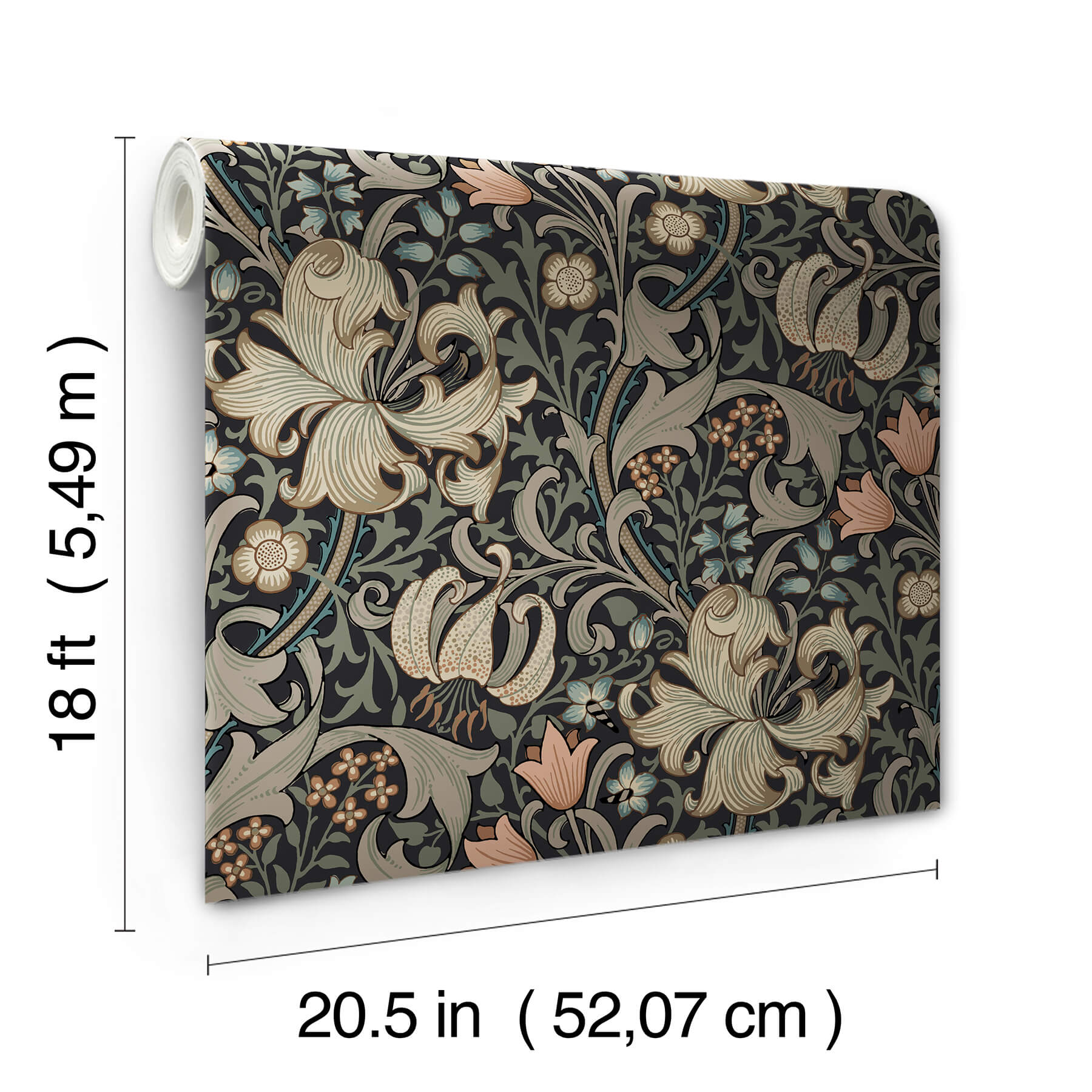 golden-lily-charcoal-and-coral-peel-and-stick-wallpaper-york-wallcoverings-mcs6603 - York Wallcoverings Wallpaper