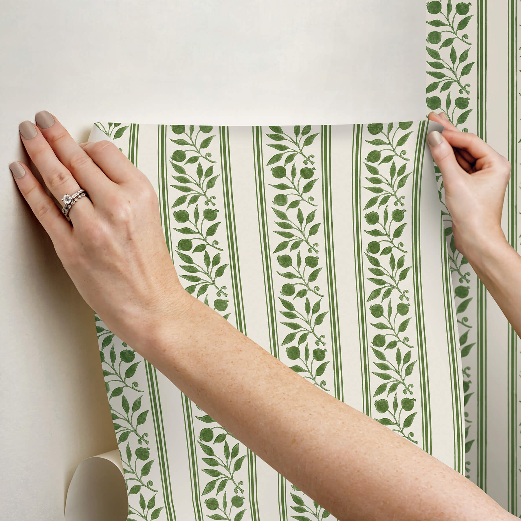 rosehip-stripe-boughs-green-peel-and-stick-wallpaper-york-wallcoverings-mcs6610 - York Wallcoverings Wallpaper