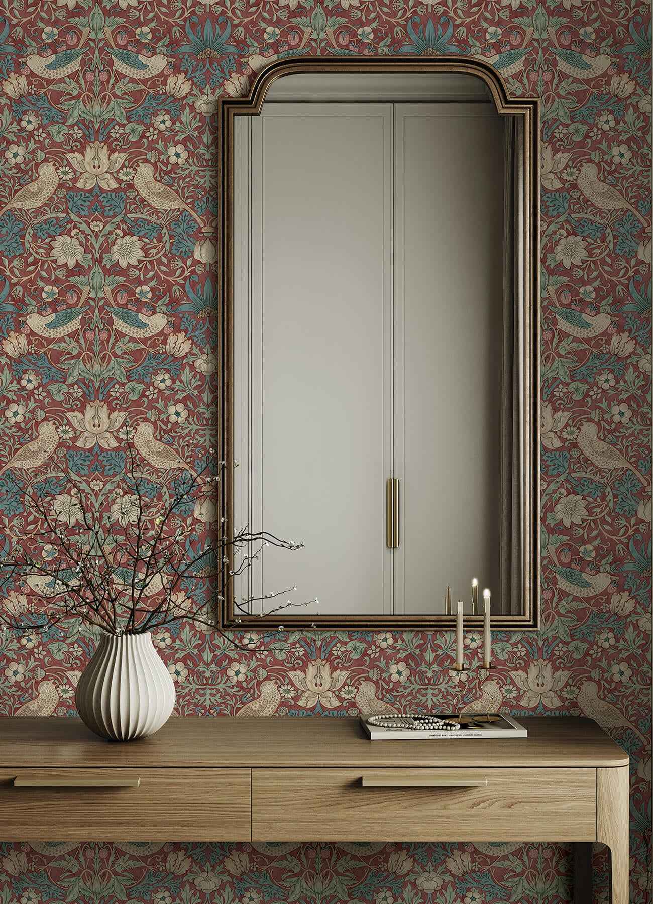 Strawberry Thief Madder Peel and Stick Wallpaper - York Wallcoverings - MCS6614 - York Wallcoverings Wallpaper