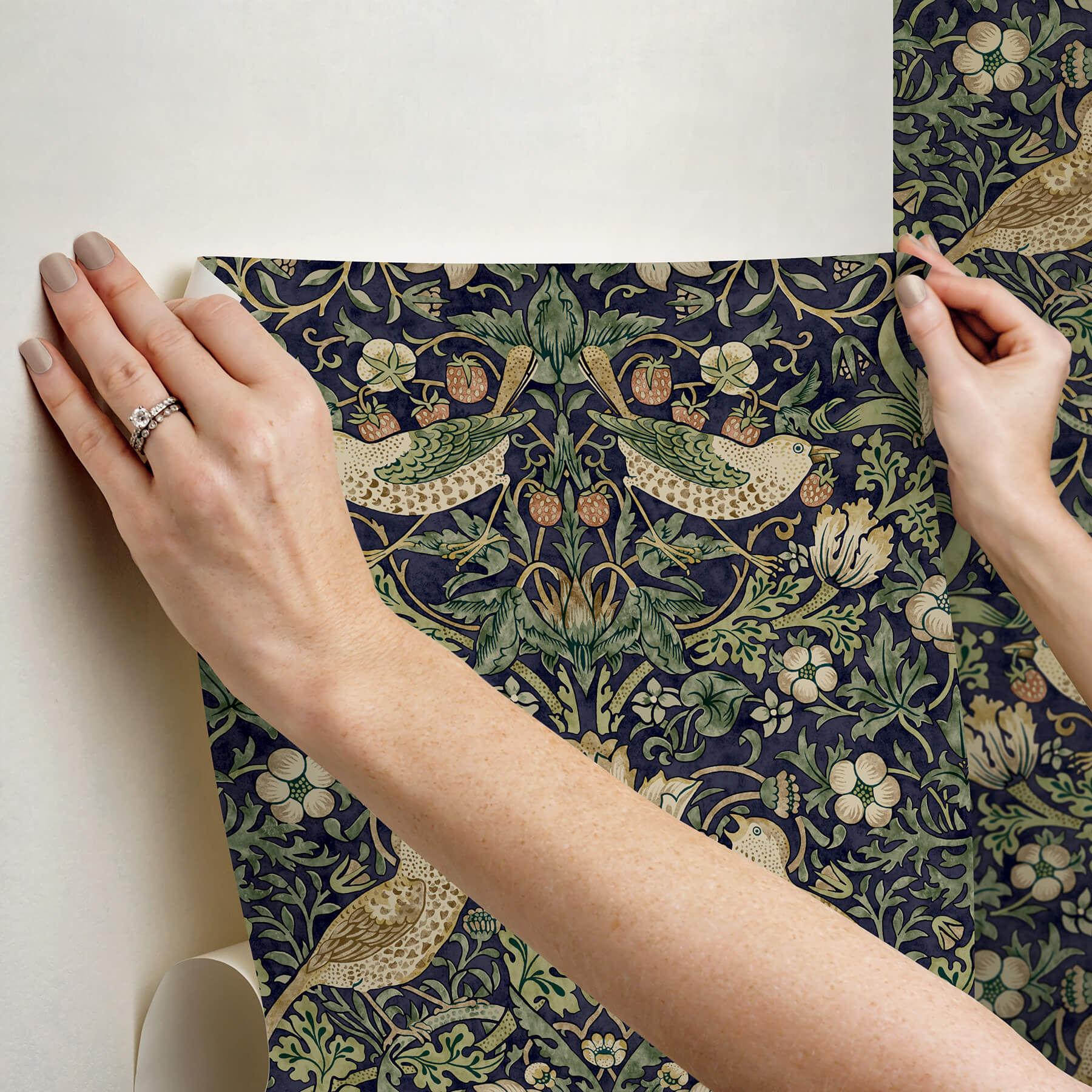 strawberry-thief-ink-blue-peel-and-stick-wallpaper-york-wallcoverings-mcs6615 - York Wallcoverings Wallpaper