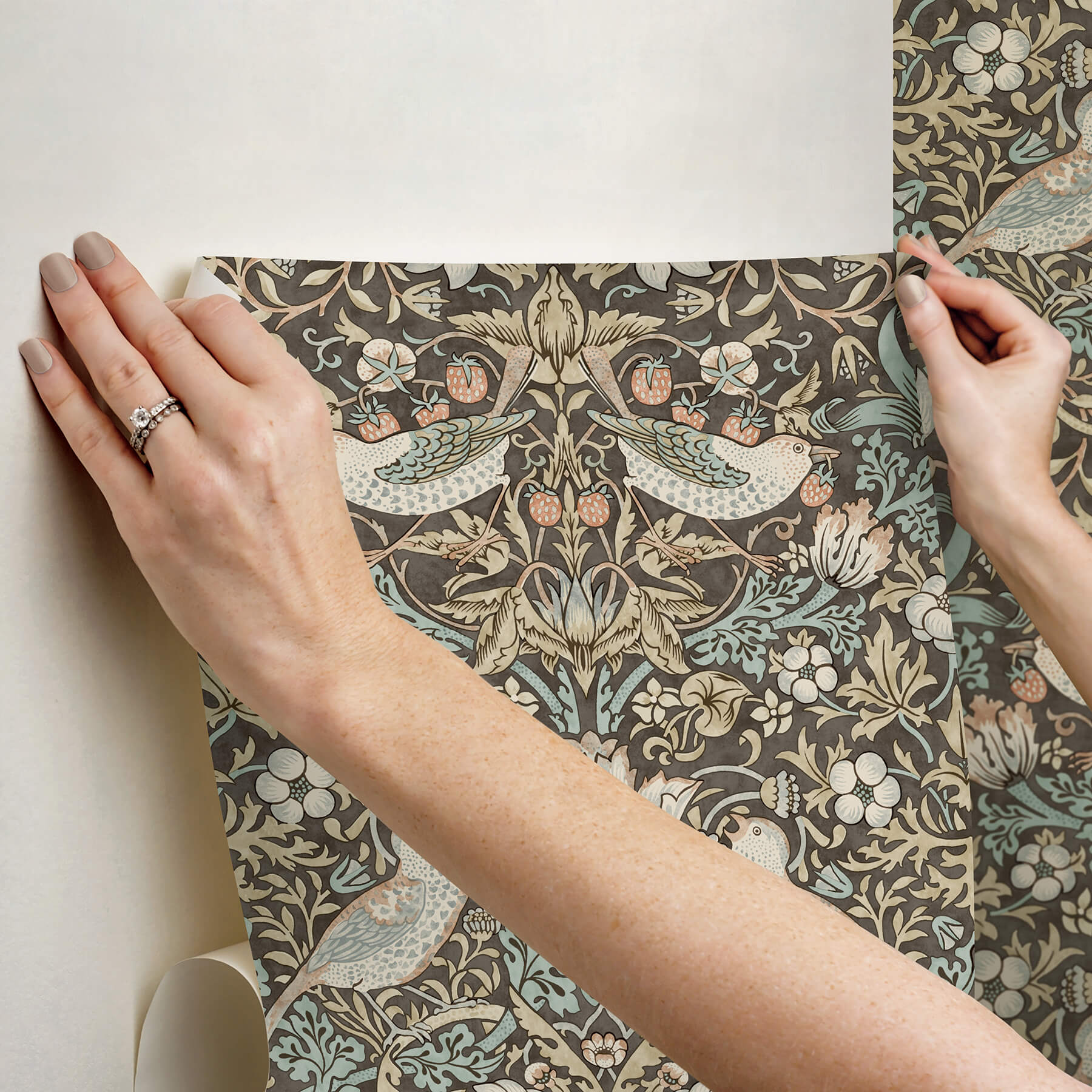 strawberry-thief-mole-peel-and-stick-wallpaper-york-wallcoverings-mcs6616 - York Wallcoverings Wallpaper