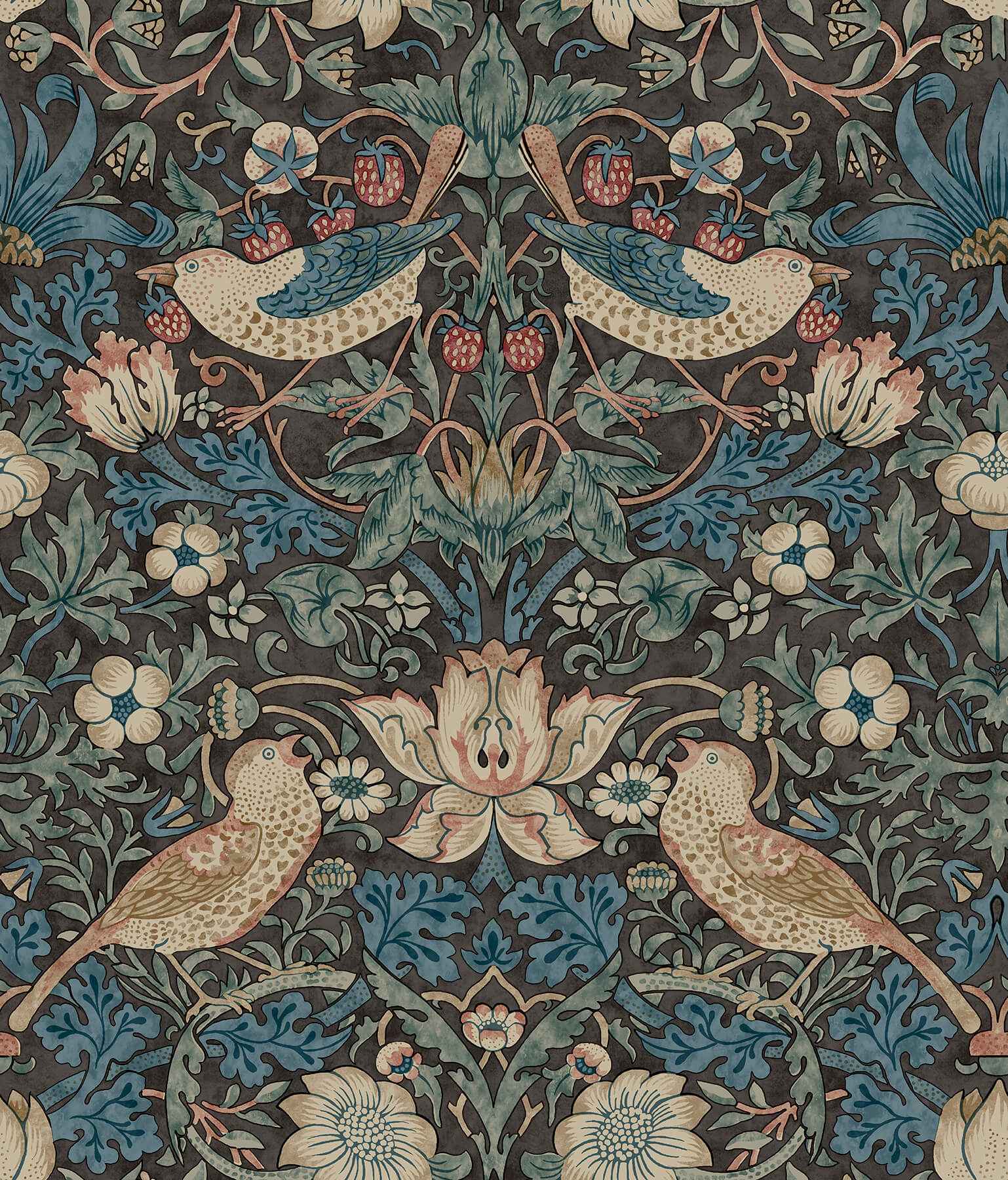 Strawberry Thief Charcoal Peel and Stick Wallpaper - York Wallcoverings - MCS6617