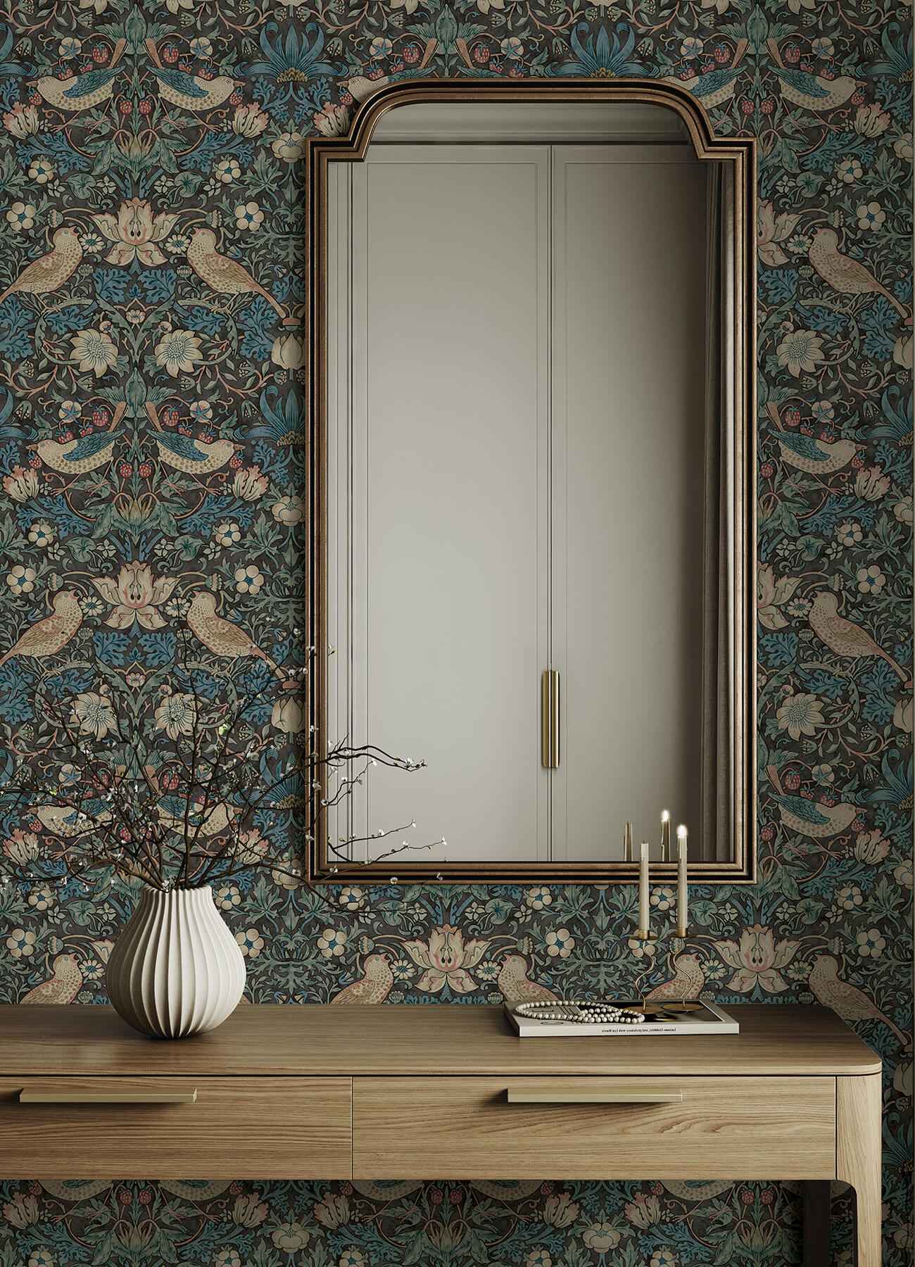 Strawberry Thief Charcoal Peel and Stick Wallpaper - York Wallcoverings - MCS6617 - York Wallcoverings Wallpaper