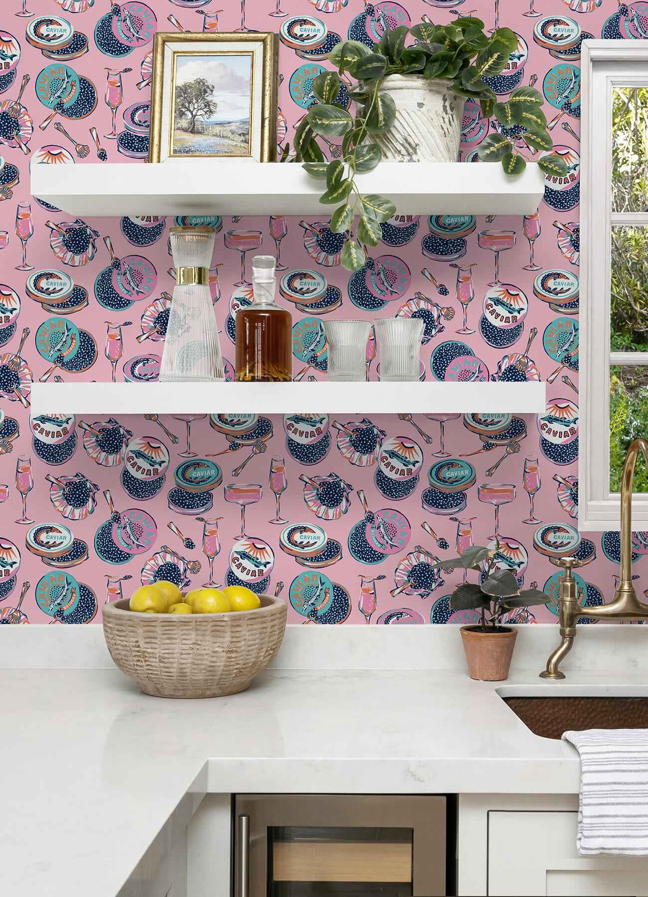 Champagne and Caviar Pink Peel and Stick Wallpaper - York Wallcoverings - PFS6556 - York Wallcoverings Wallpaper