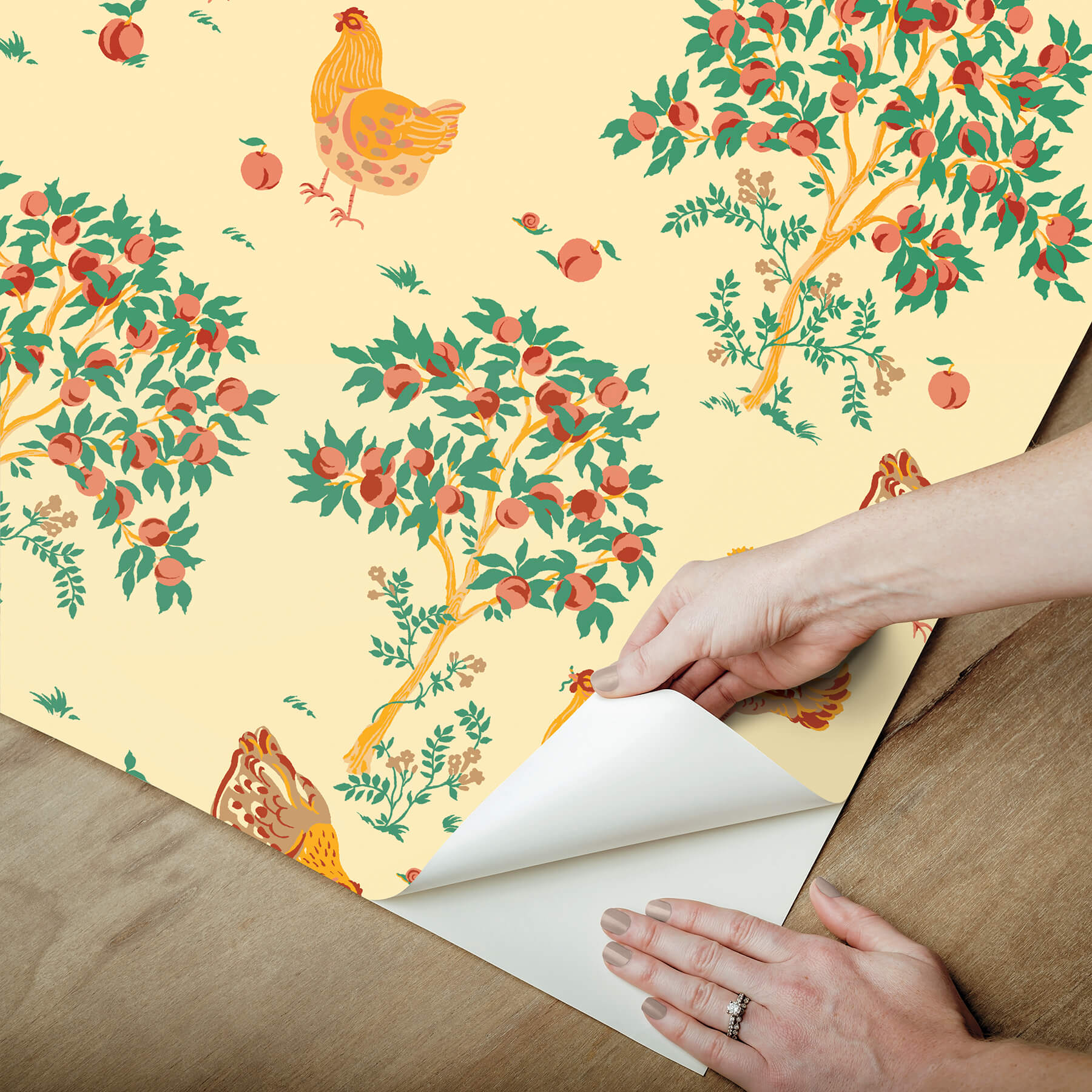 hen-house-butter-yellow-peel-and-stick-wallpaper-york-wallcoverings-pfs6560 - York Wallcoverings Wallpaper