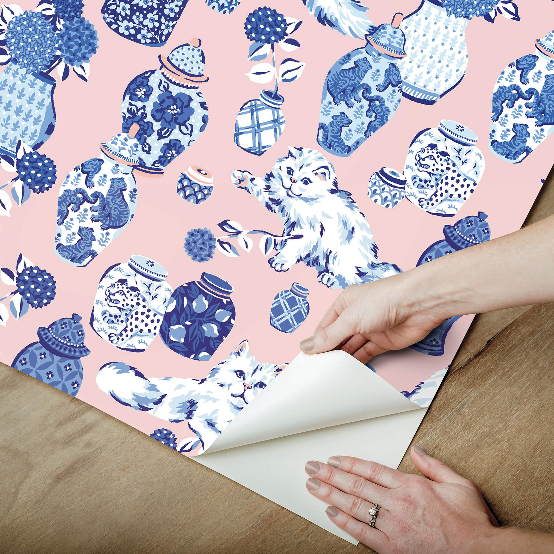 fancy-cats-pink-peel-and-stick-wallpaper-york-wallcoverings-pfs6564 - York Wallcoverings Wallpaper