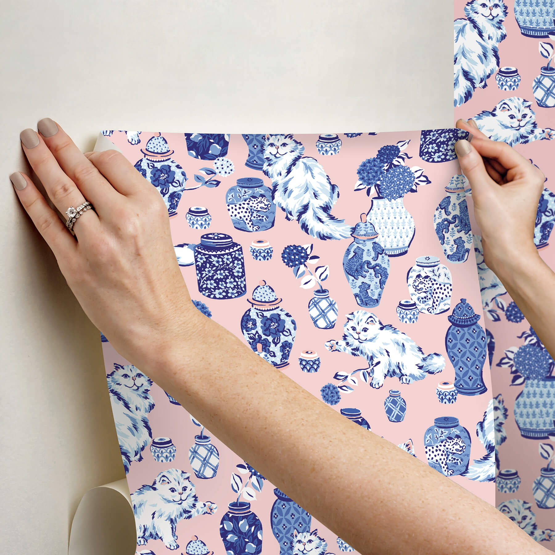 fancy-cats-pink-peel-and-stick-wallpaper-york-wallcoverings-pfs6564 - York Wallcoverings Wallpaper