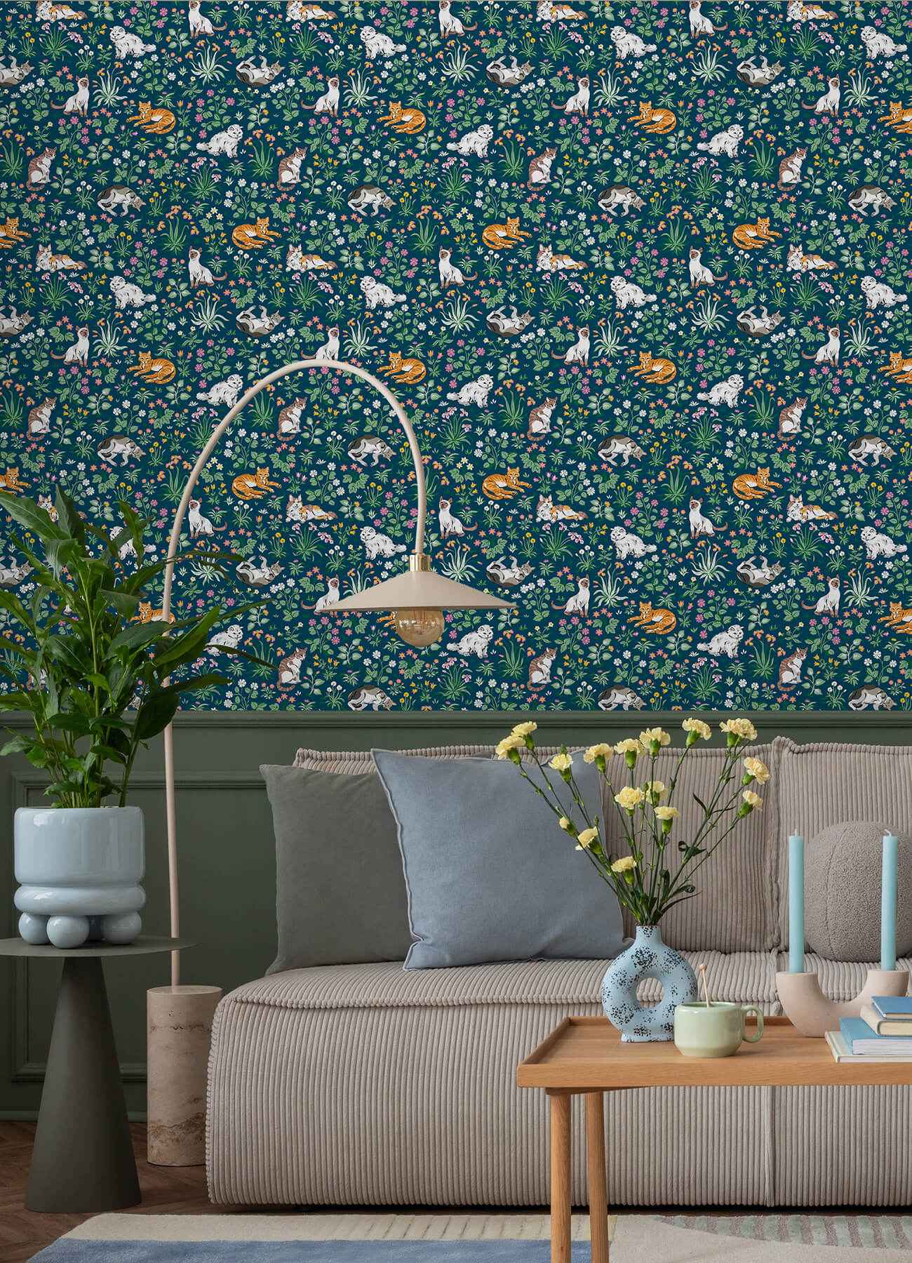 Must Love Cats Indigo Peel and Stick Wallpaper - York Wallcoverings - PFS6566 - York Wallcoverings Wallpaper