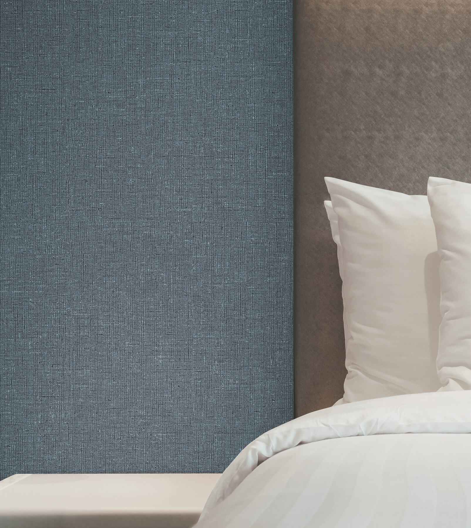 Heathered Linen Indigo Faux Fabric Wallpaper - York Wallcoverings - UW1127N - York Wallcoverings Wallpaper