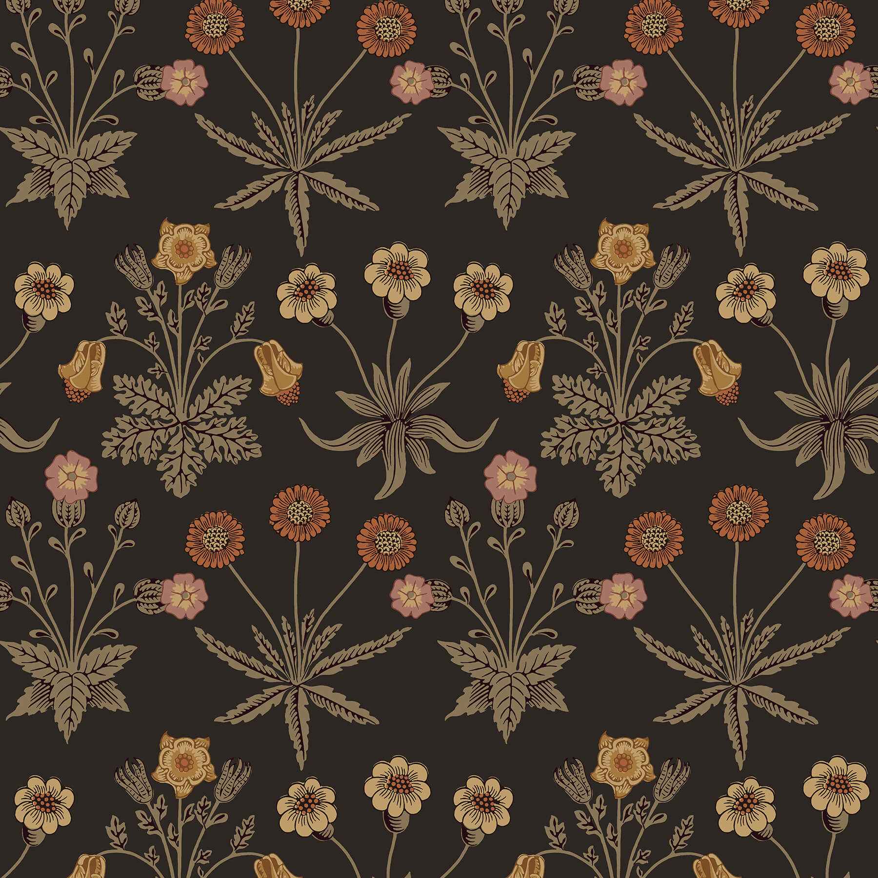 Daisy Chocolate and Paprika Peel and Stick Wallpaper - York Wallcoverings - MCS6598 - York Wallcoverings Wallpaper