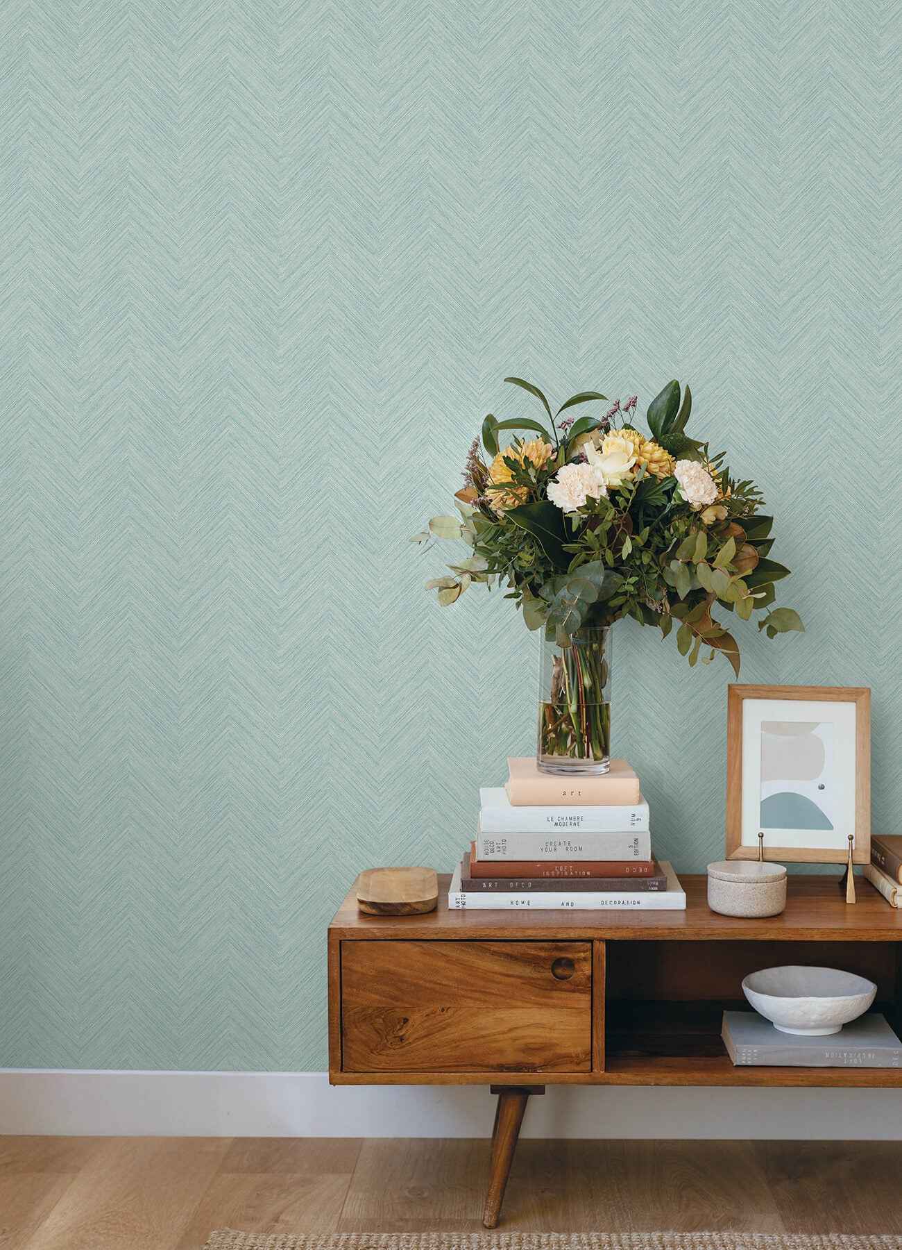Caladesi Aqua Linen Chevron Wallpaper - York Wallcoverings - 4192-13672 - York Wallcoverings Wallpaper