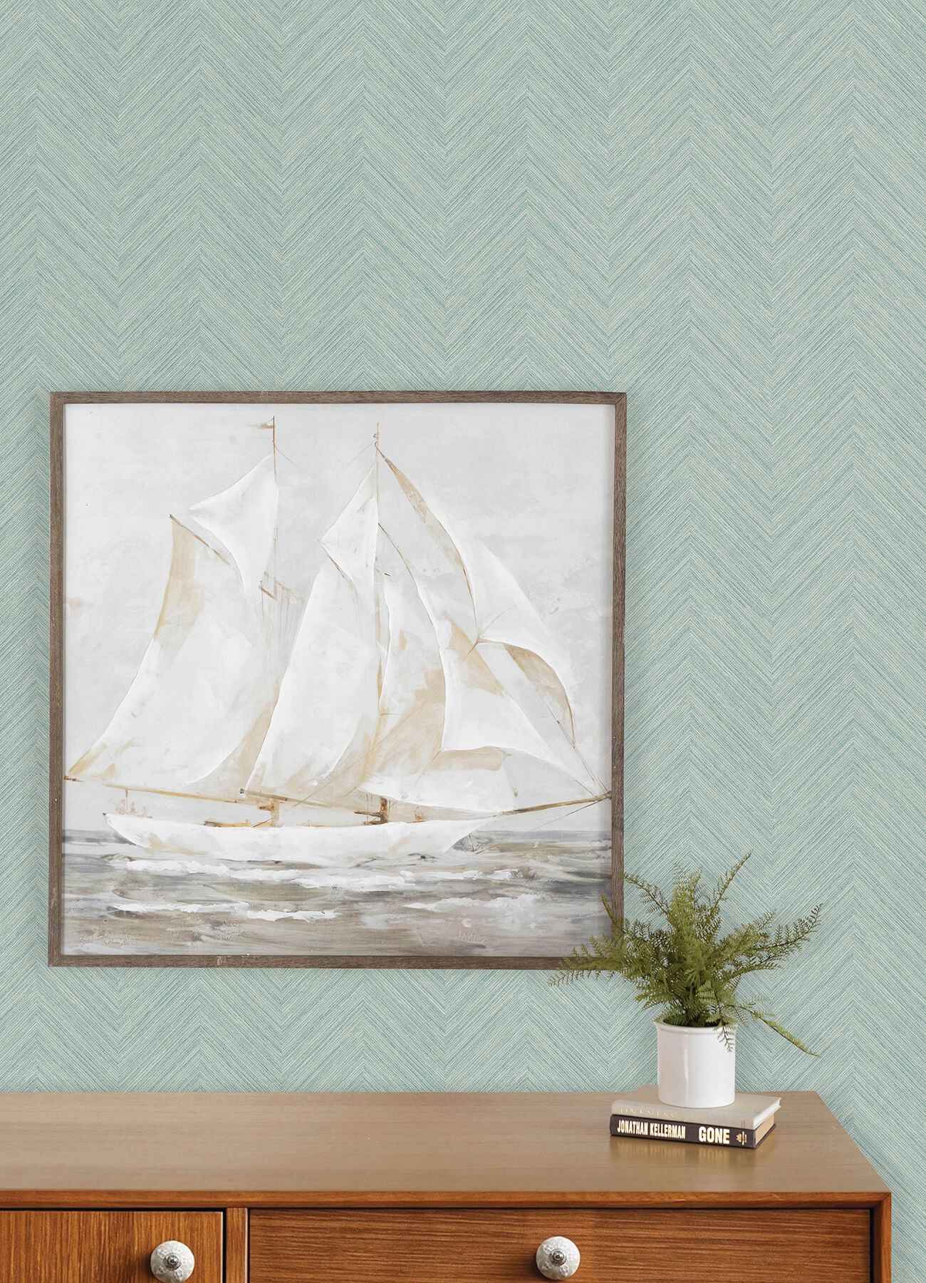 Caladesi Aqua Linen Chevron Wallpaper - York Wallcoverings - 4192-13672 - York Wallcoverings Wallpaper