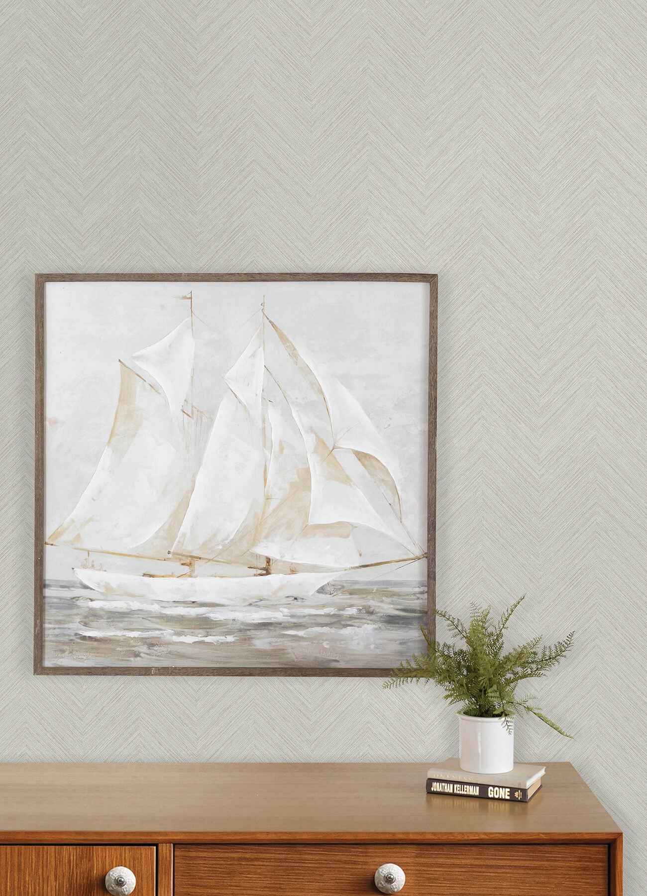 Caladesi Light Grey Linen Chevron Wallpaper - York Wallcoverings - 4192-13679 - York Wallcoverings Wallpaper