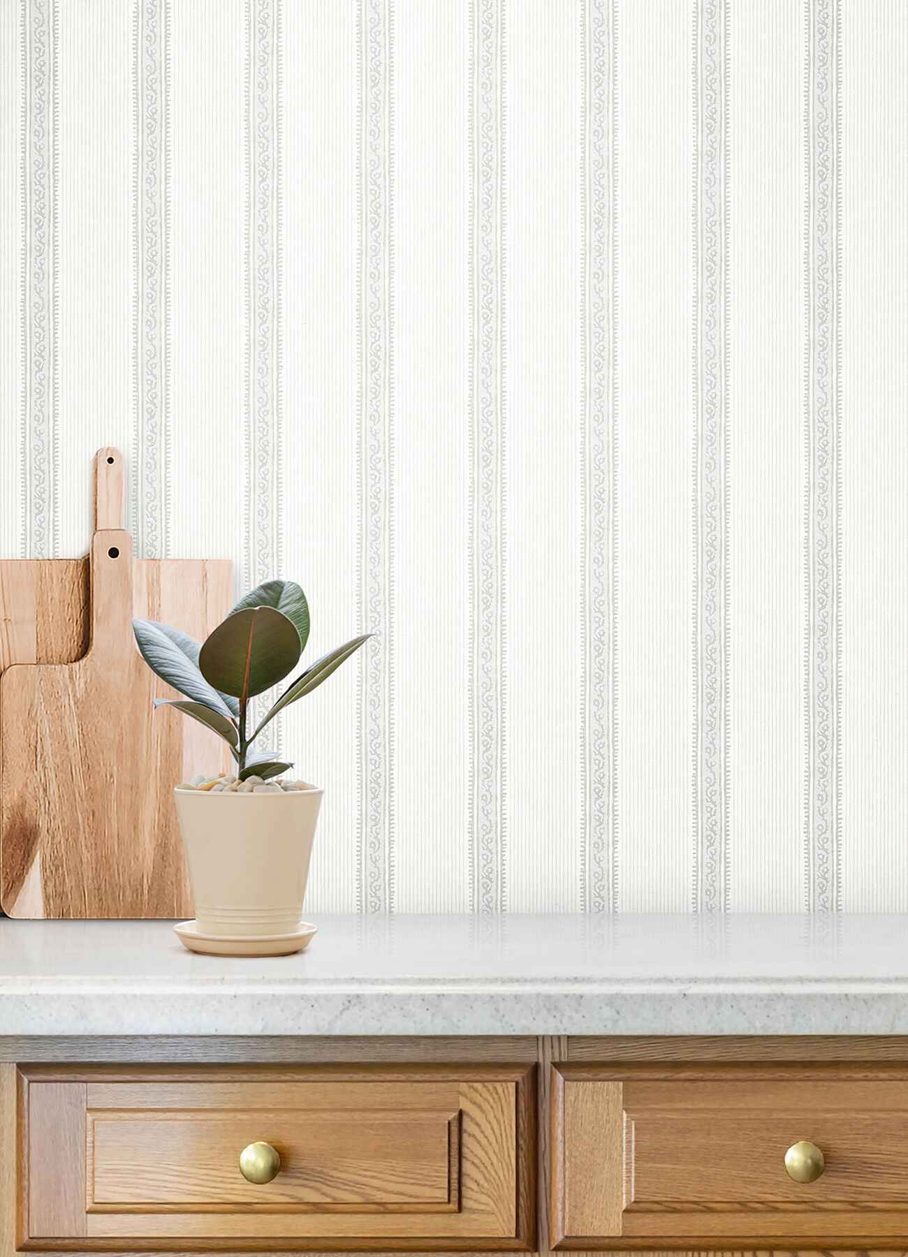 Mandevilla Light Blue Vine Stripe Wallpaper - York Wallcoverings - 4192-27690 - York Wallcoverings Wallpaper