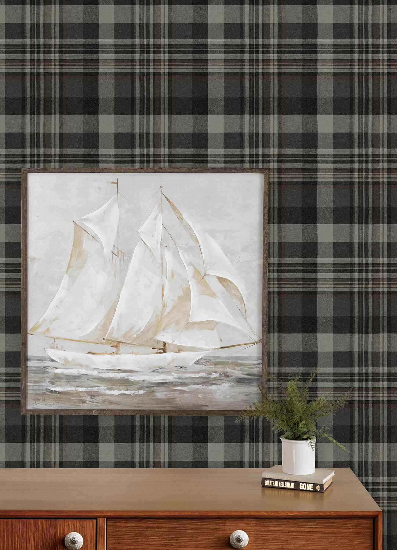Dutton Plaid Charcoal Flannel Wallpaper - York Wallcoverings - 4192-72632 - York Wallcoverings Wallpaper