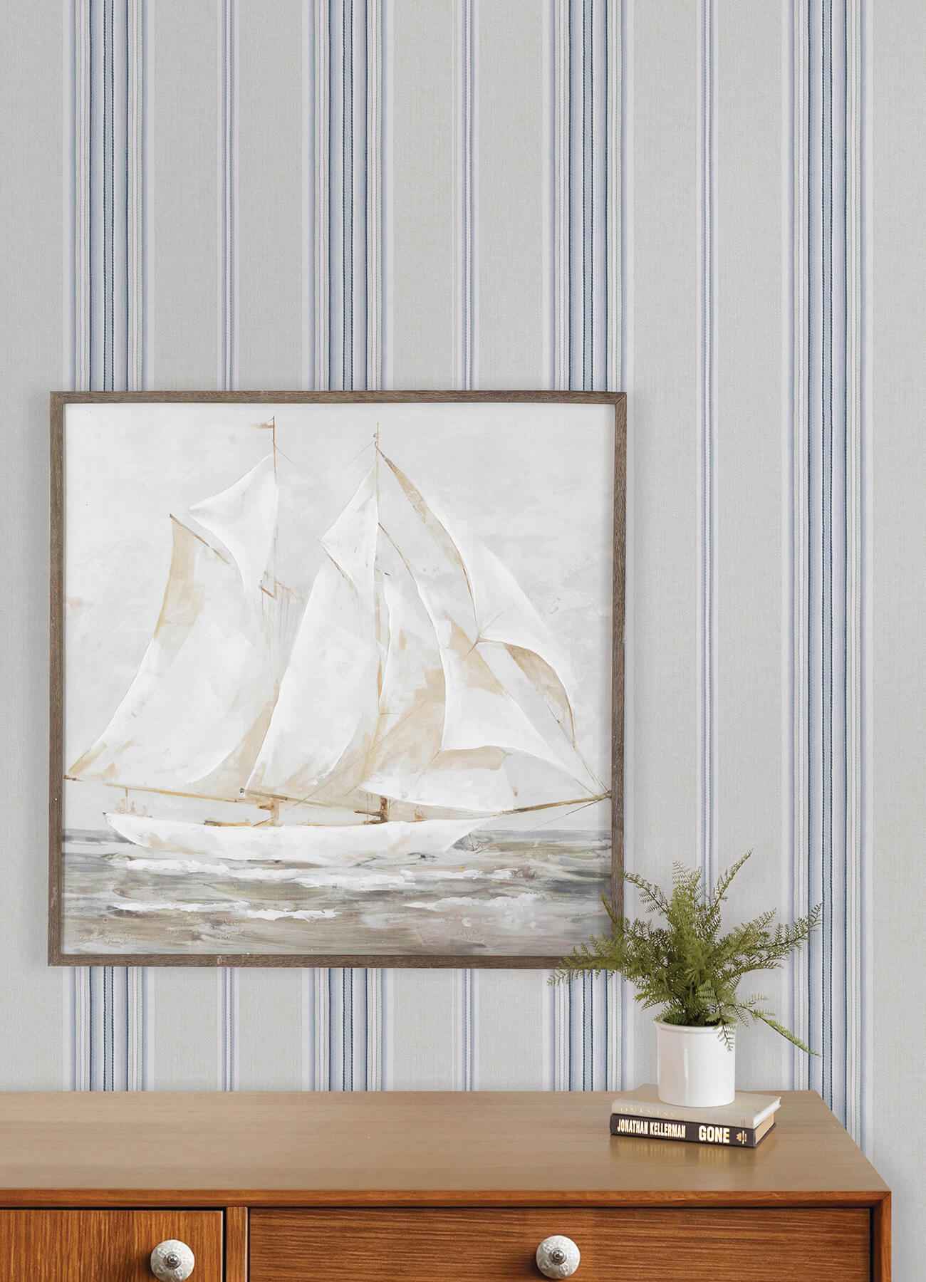 Calvados Blue Linen Stripe Wallpaper - York Wallcoverings - 4192-83123 - York Wallcoverings Wallpaper