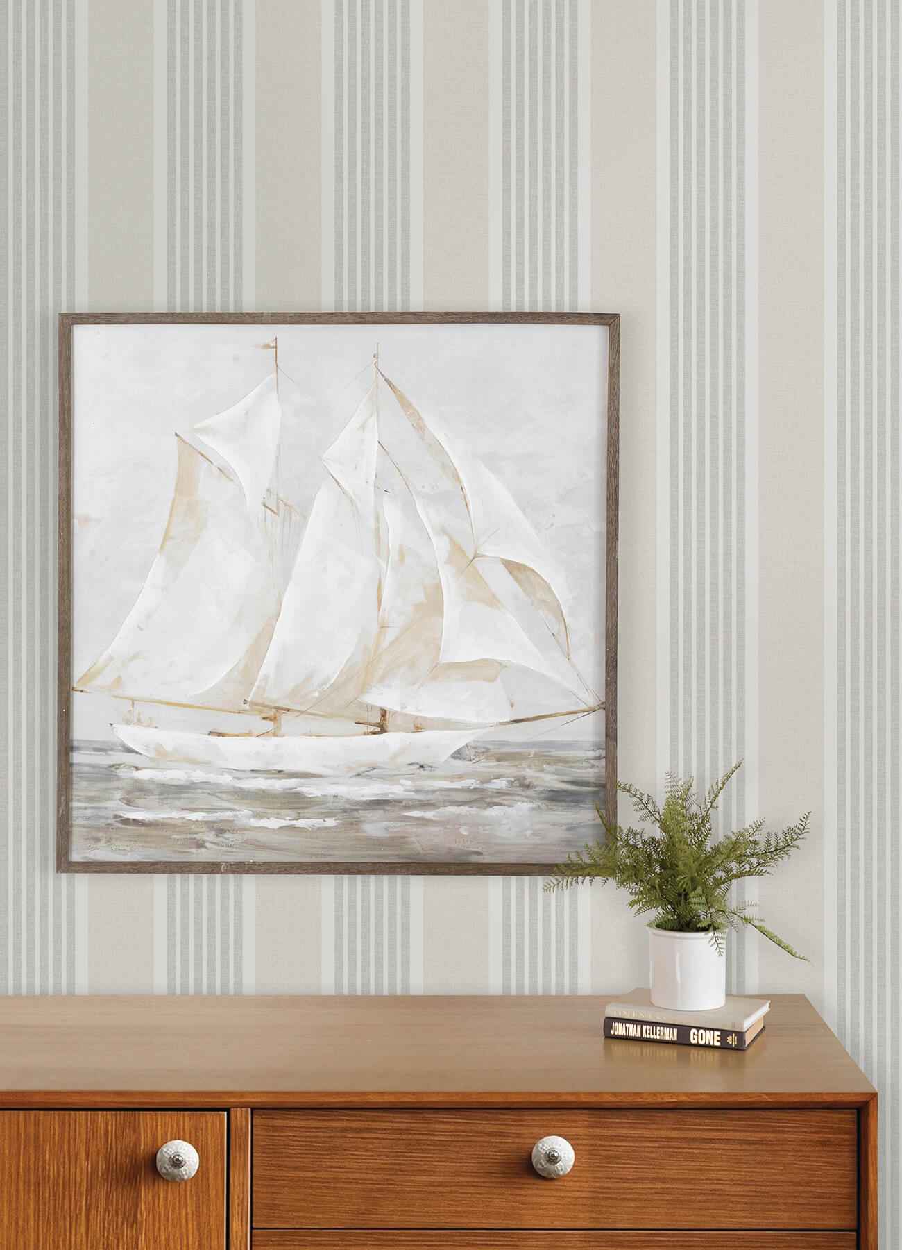 Bingley Light Grey Embellished Stripe Wallpaper - York Wallcoverings - 4192-83434 - York Wallcoverings Wallpaper