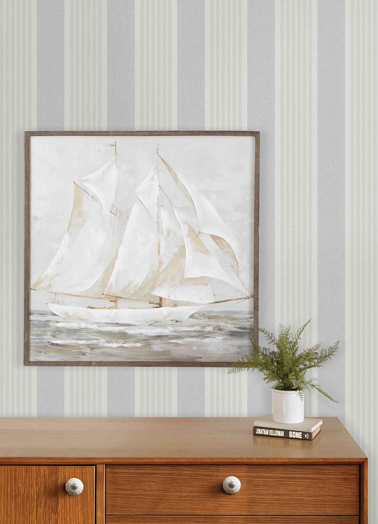 Bingley Light Blue Embellished Stripe Wallpaper - York Wallcoverings - 4192-83436 - York Wallcoverings Wallpaper