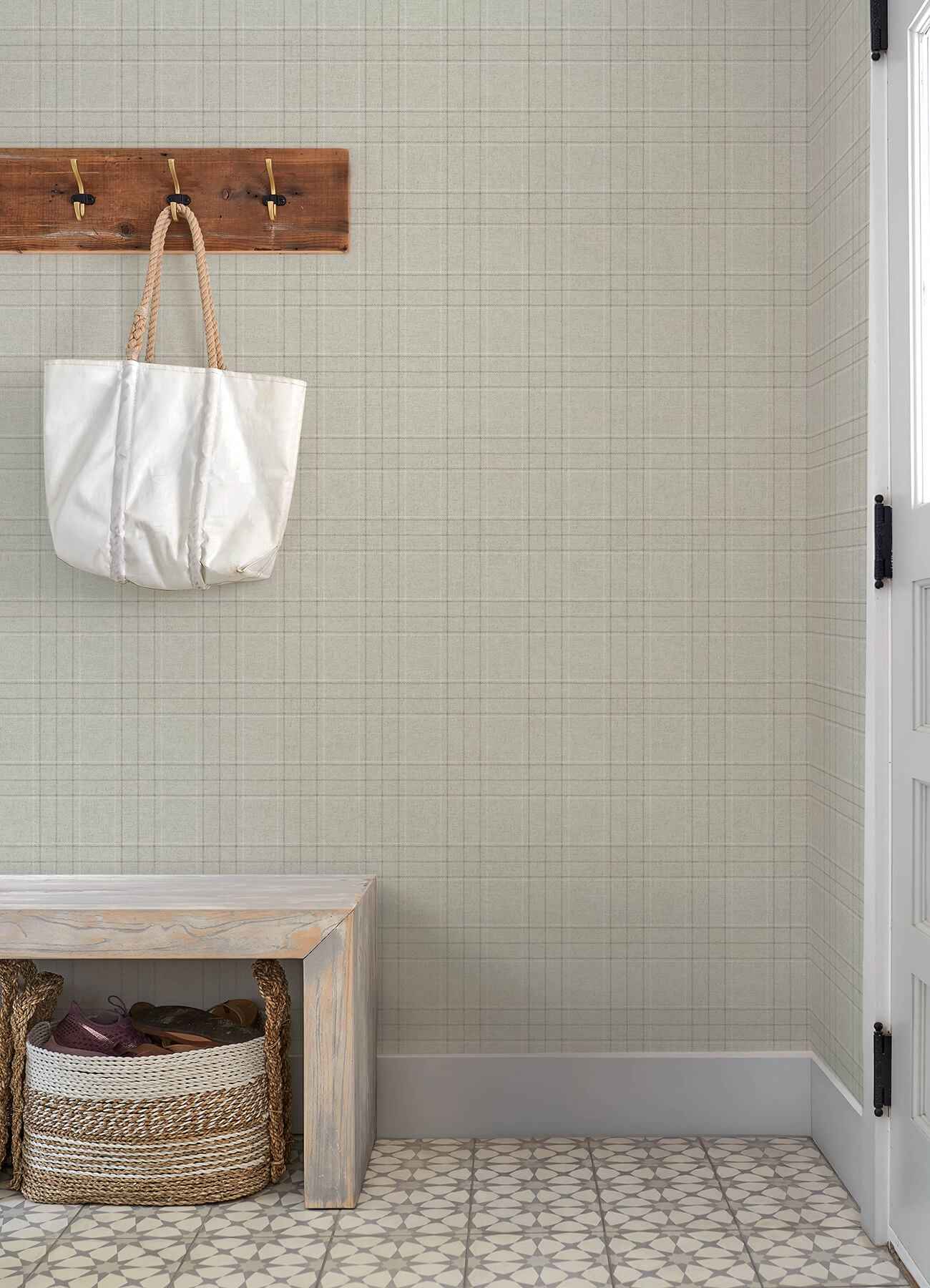 Fox Hollow Light Grey Dashed Plaid Wallpaper - York Wallcoverings - 4192-83456 - York Wallcoverings Wallpaper