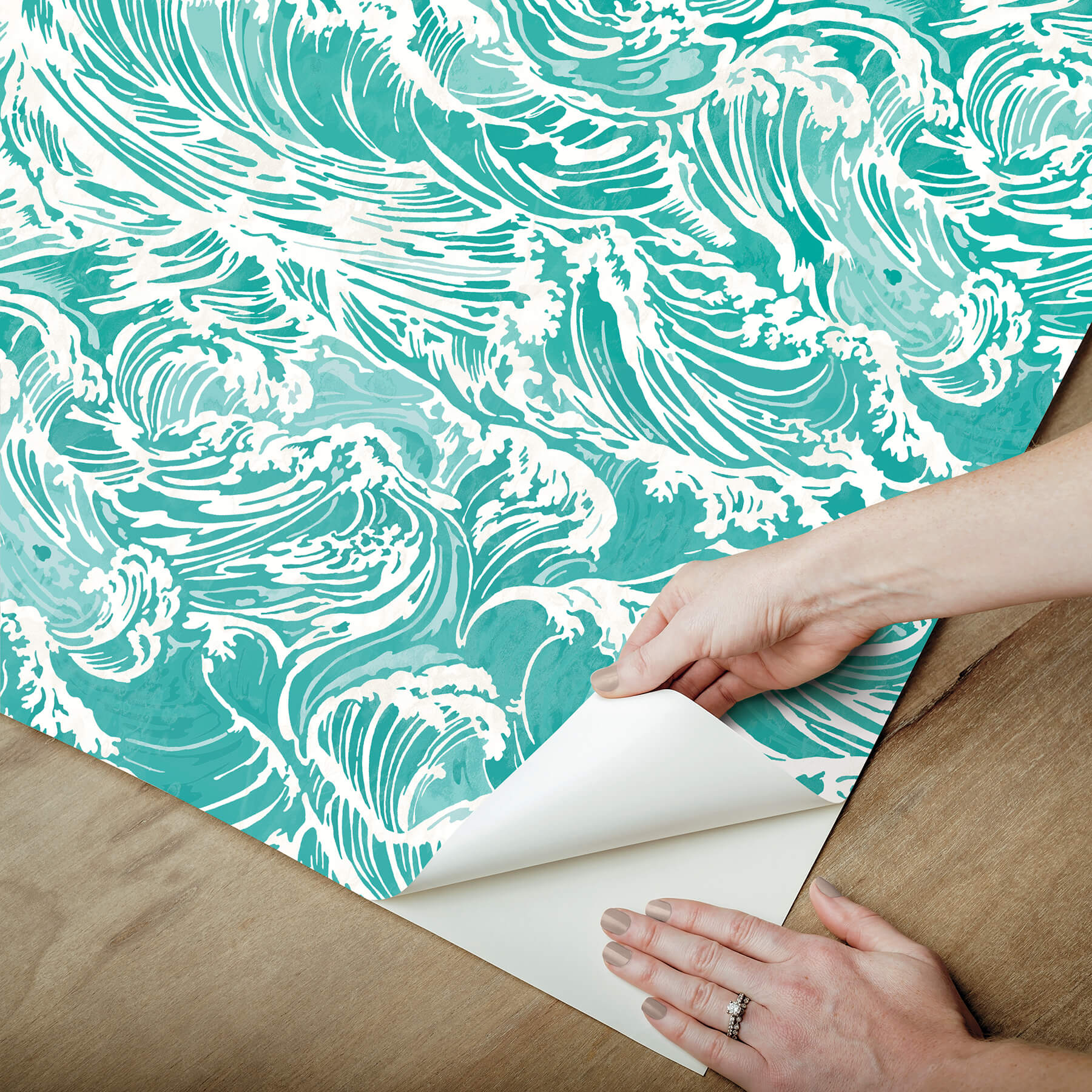 crashing-waves-teal-peel-and-stick-wallpaper-york-wallcoverings-nus6631 - York Wallcoverings Wallpaper