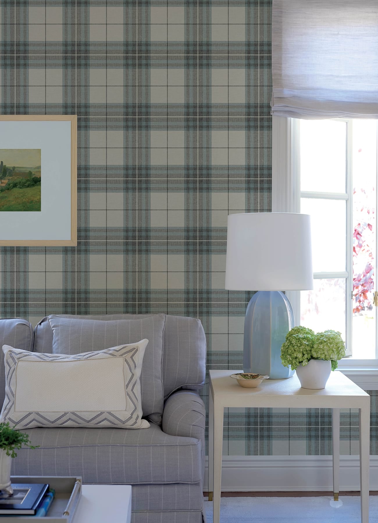 cabin-check-teal-plaid-wallpaper-york-wallcoverings-4192-27695 - York Wallpaper Wallpaper