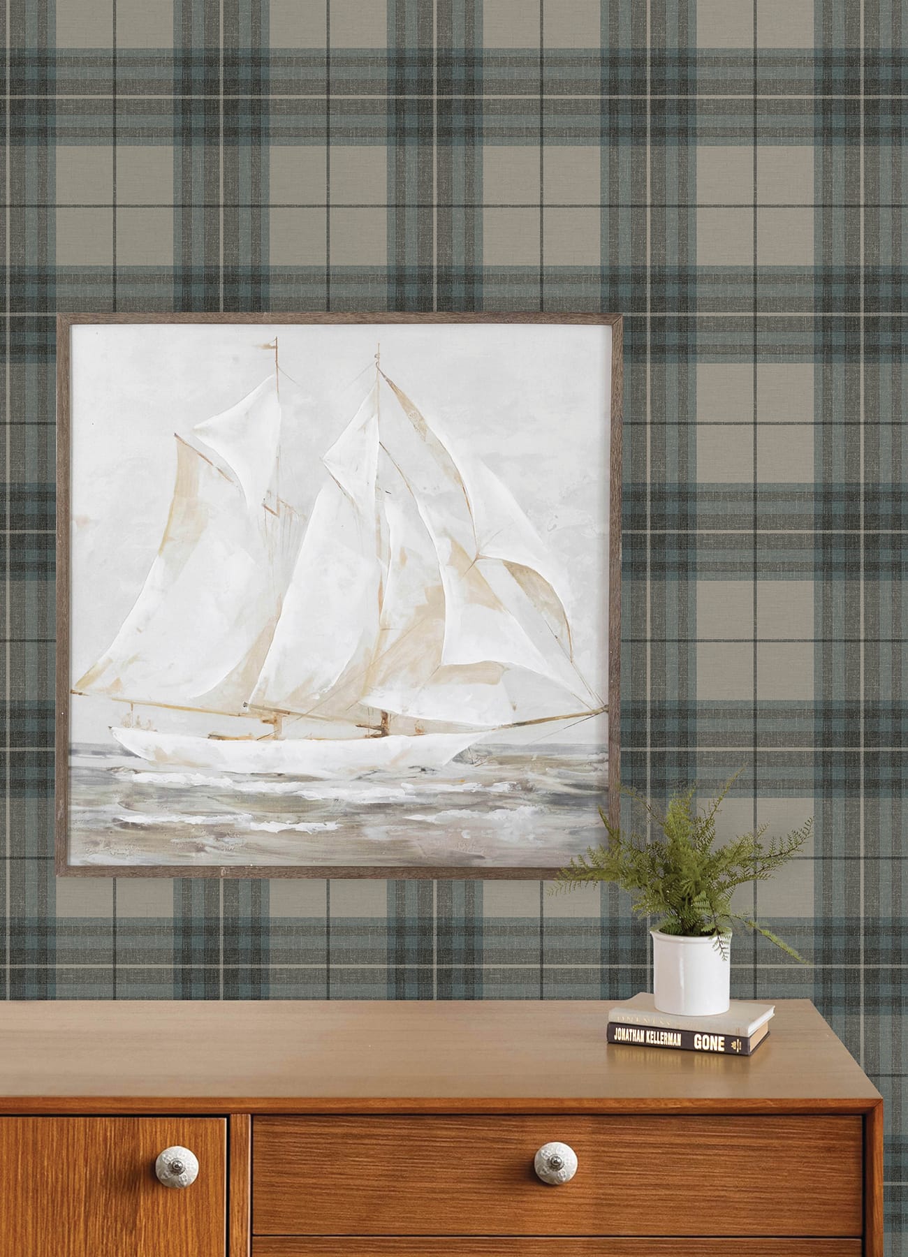 cabin-check-teal-plaid-wallpaper-york-wallcoverings-4192-27695 - York Wallpaper Wallpaper